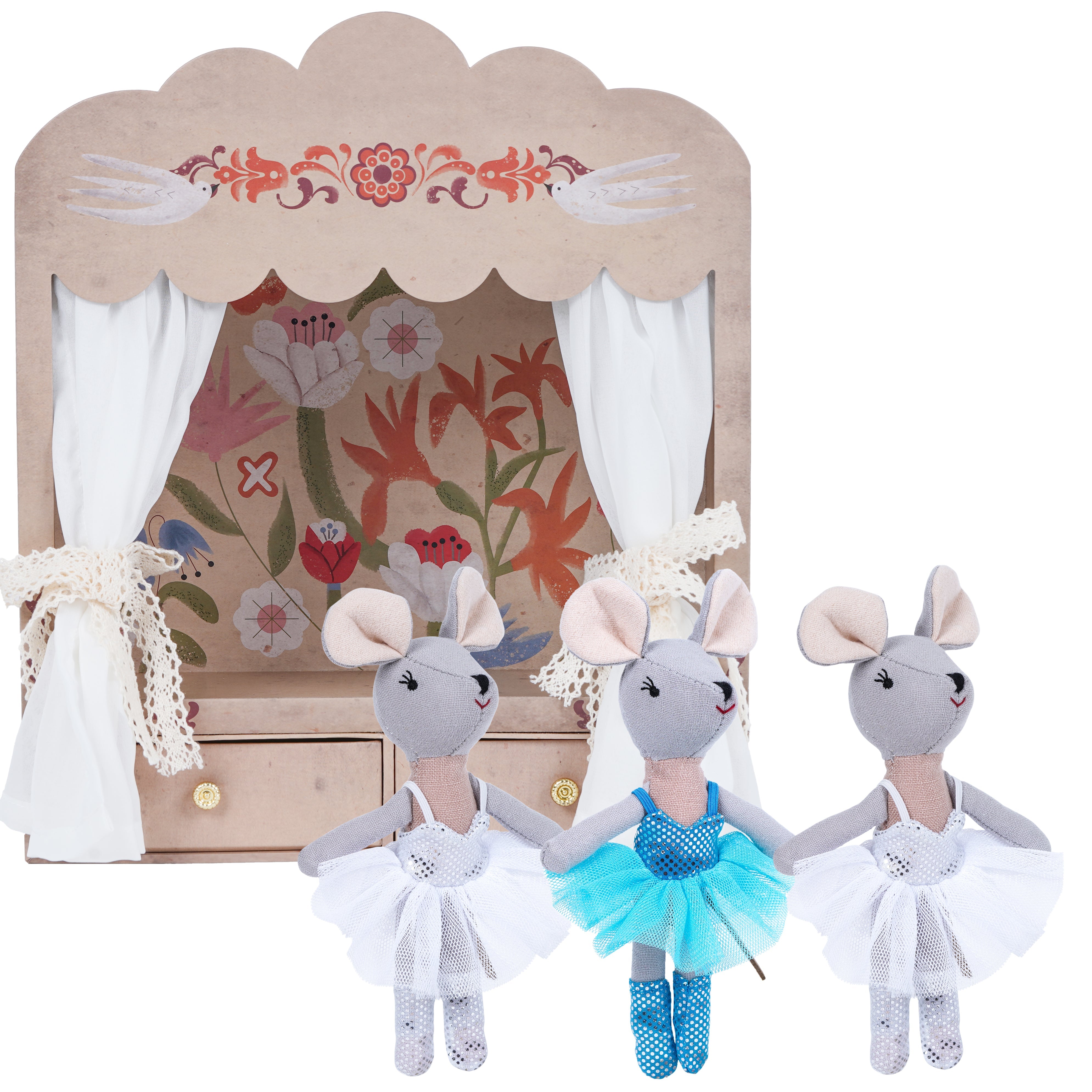 Ballerina Mouse And Friends In A Theater Box, With Magnetic Hands