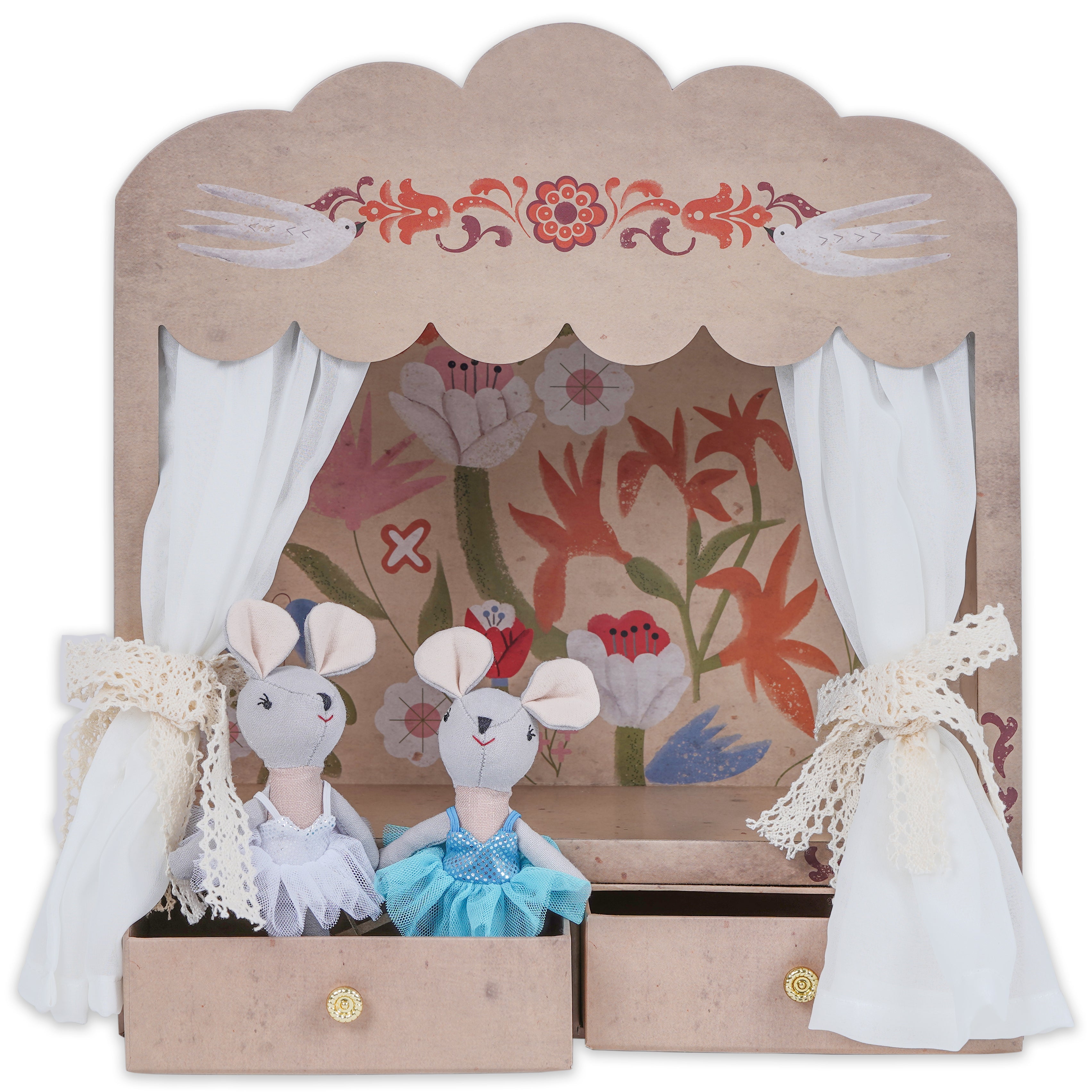Ballerina Mouse And Friends In A Theater Box, With Magnetic Hands