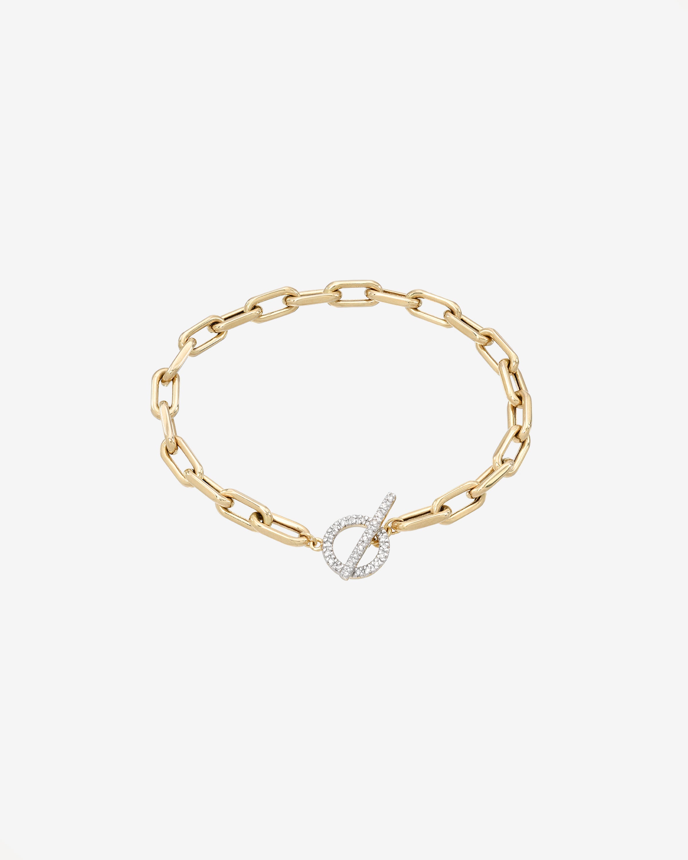 14k Gold Large Open Link Chain Bracelet With Diamond Toggle