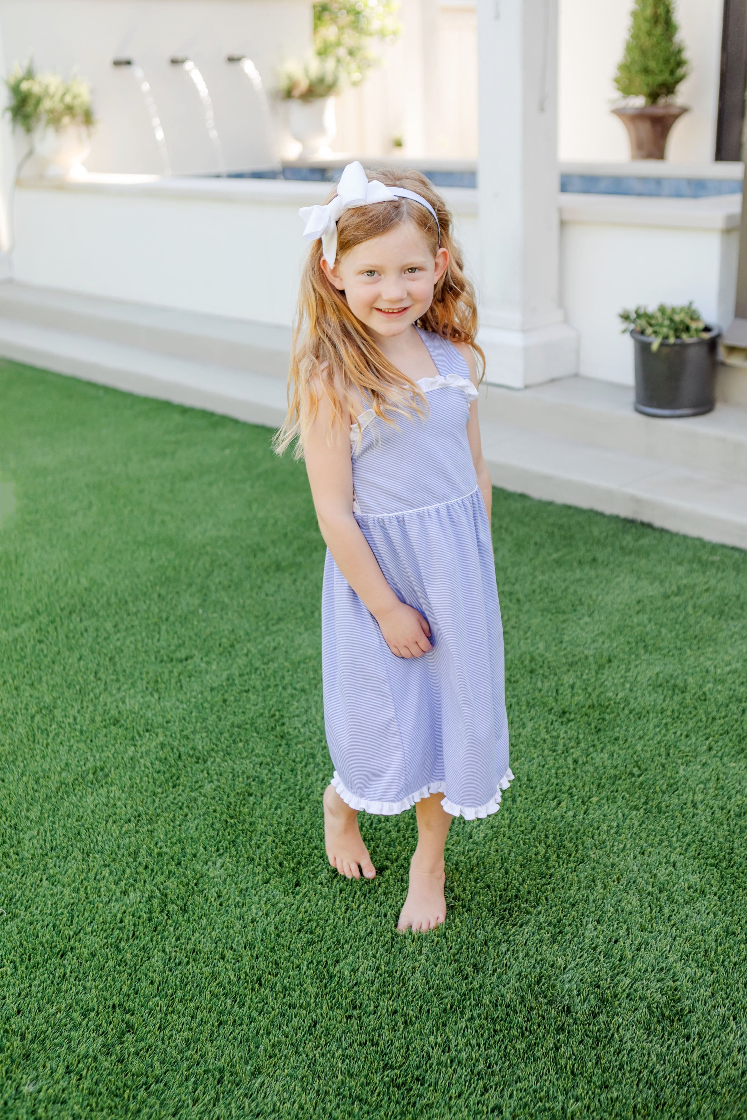 Eden Girls' Pima Cotton Dress - Blue And White Stripes