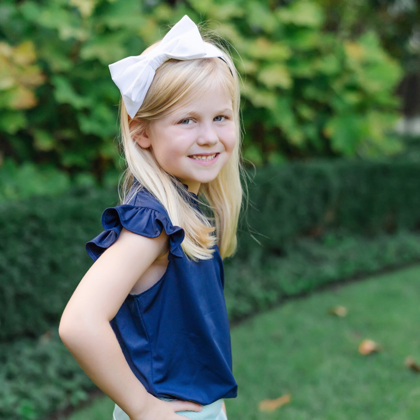 Ellie Girls' Sleeveless Ruffled Top By Lh Sport - Navy
