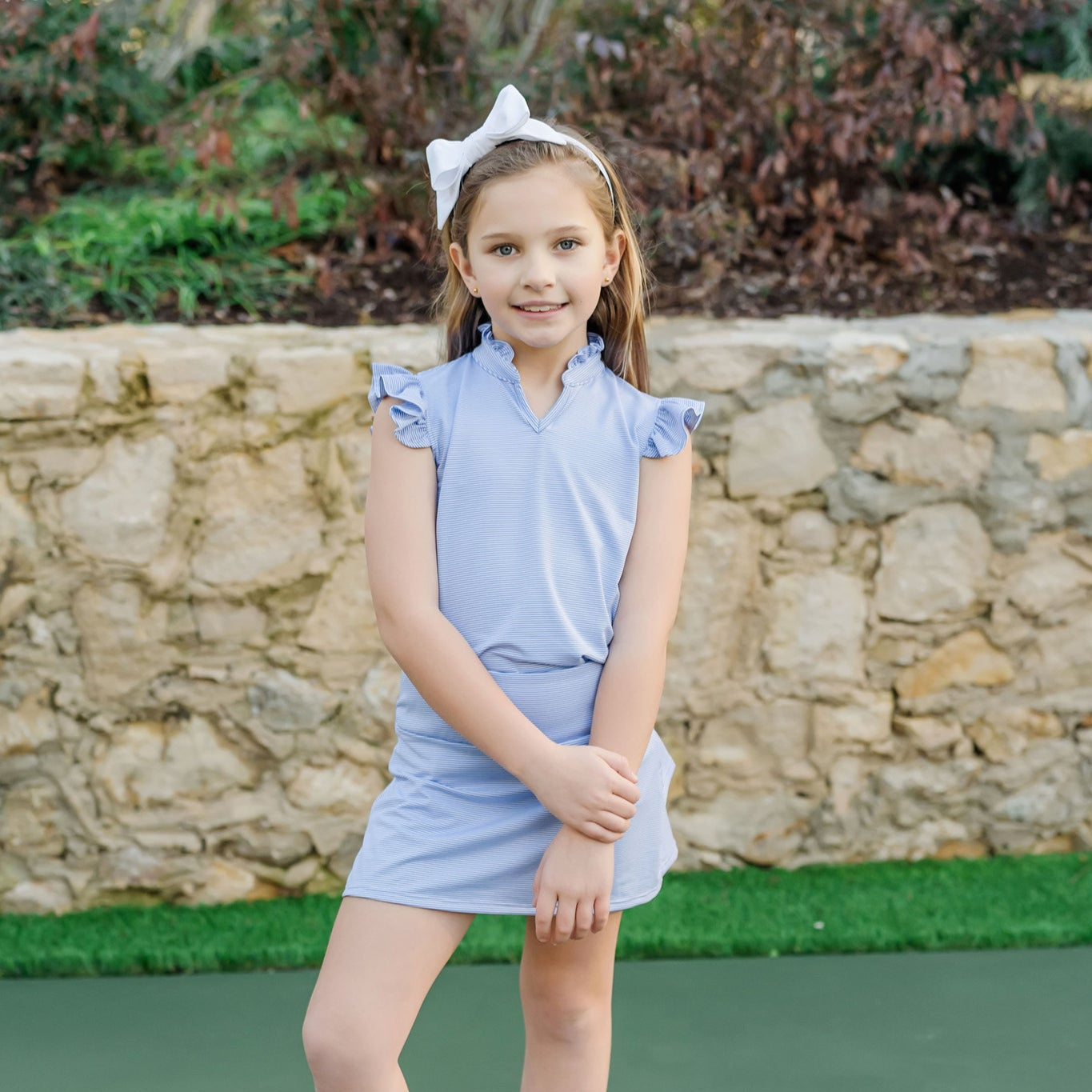 Margot Girls' Tiered Performance Skirt - Blue And White Stripes