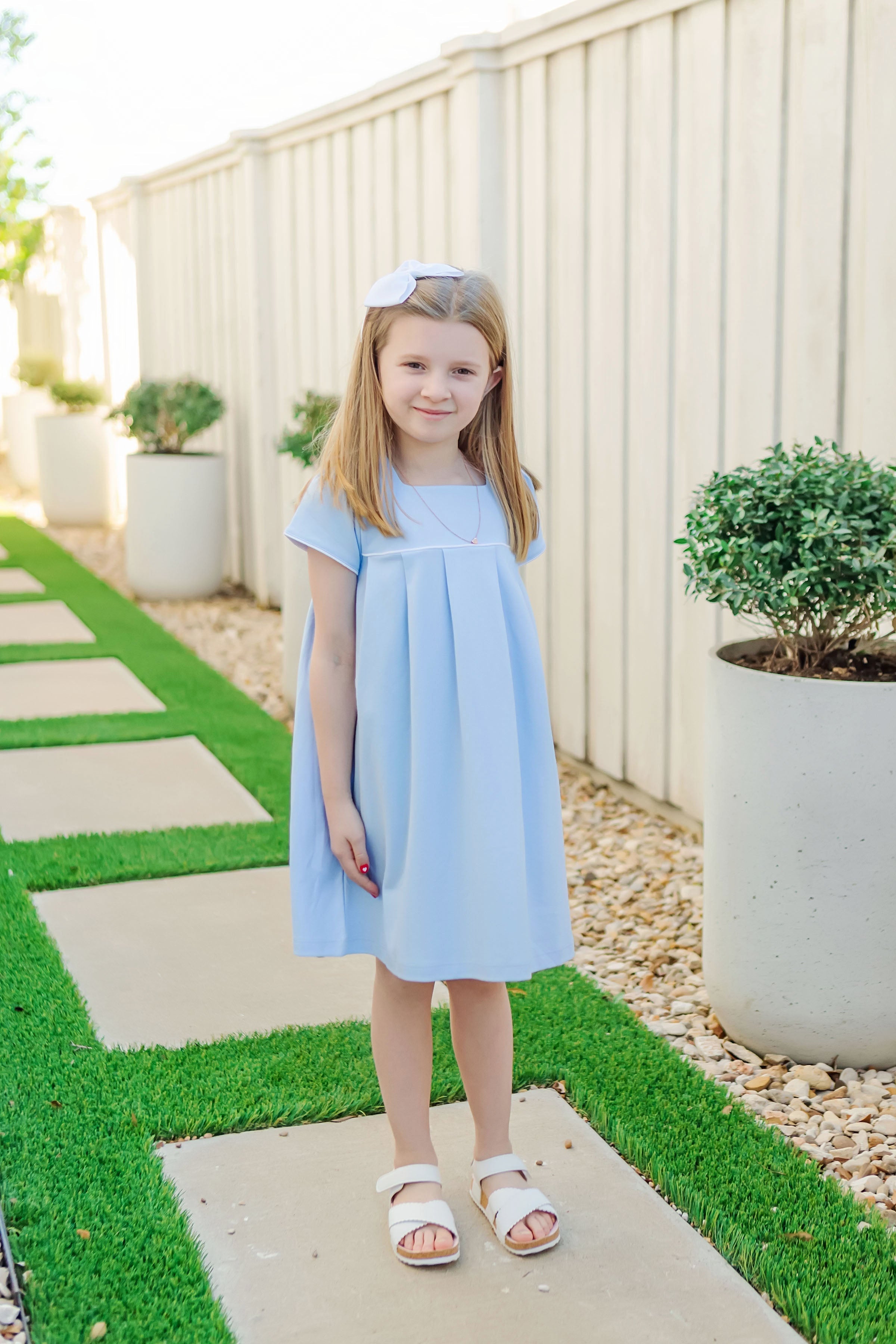 Lizzy Girls' Woven Pima Cotton Dress - Light Blue