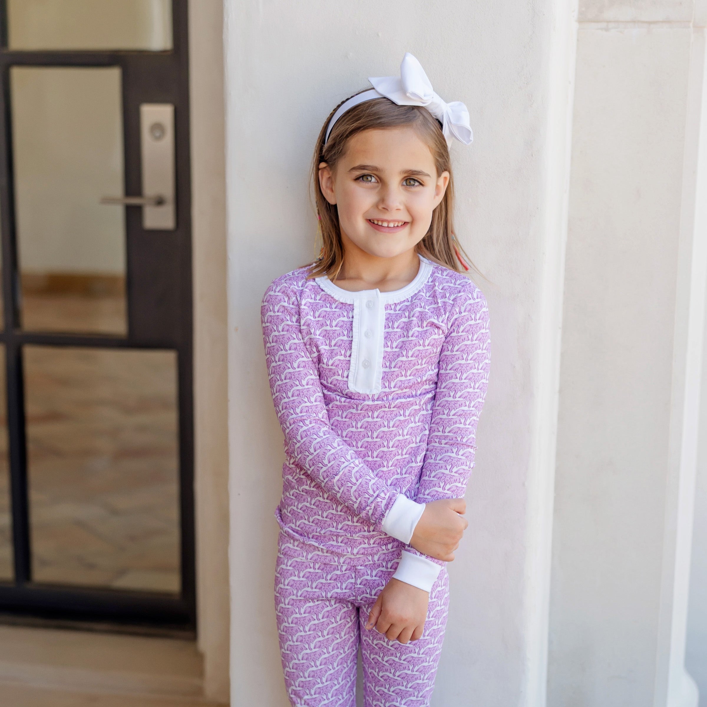 Alden Girls' Pajama Pant Set - African Elephants Pink