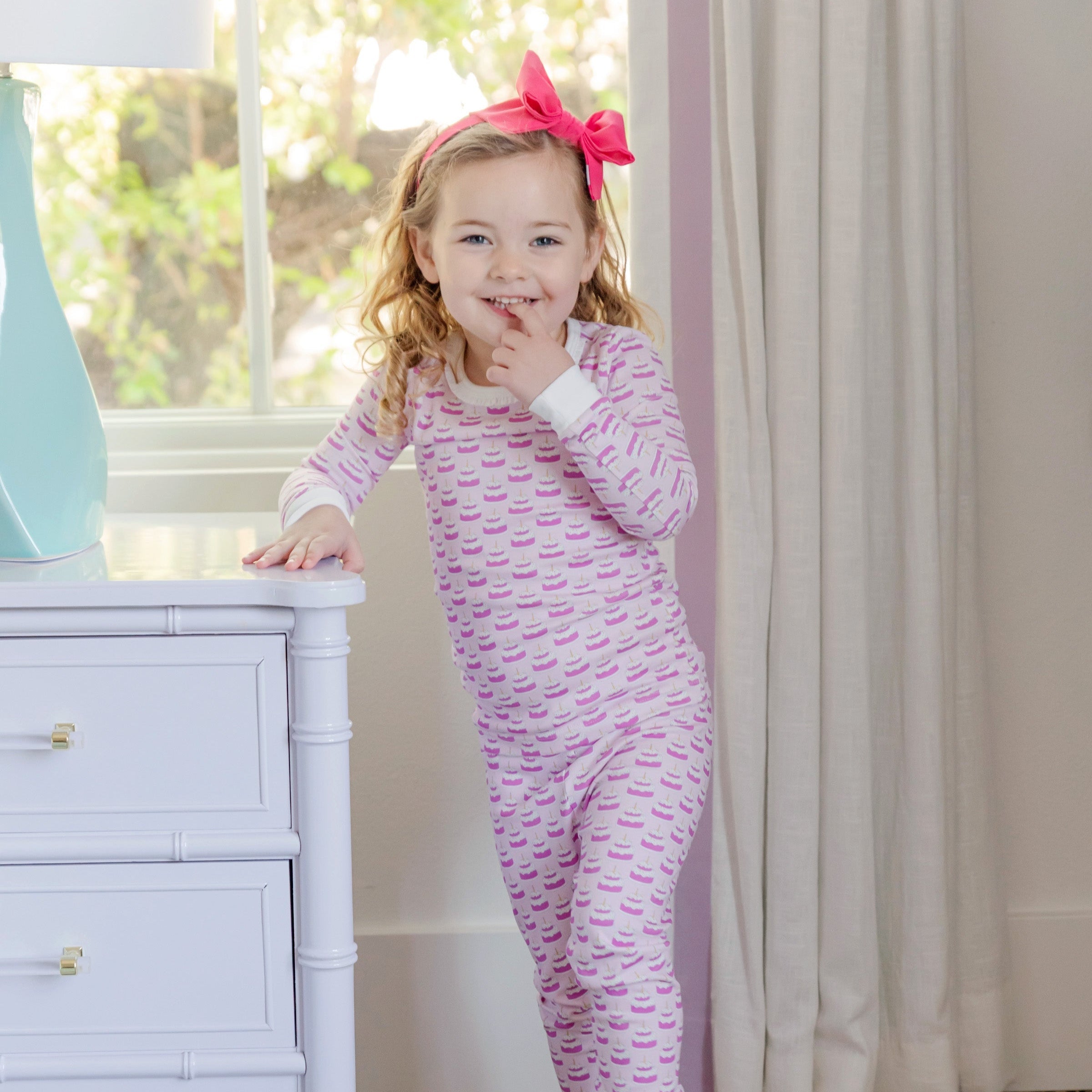 Ava Girls' Pajama Pant Set - Birthday Cake Pink