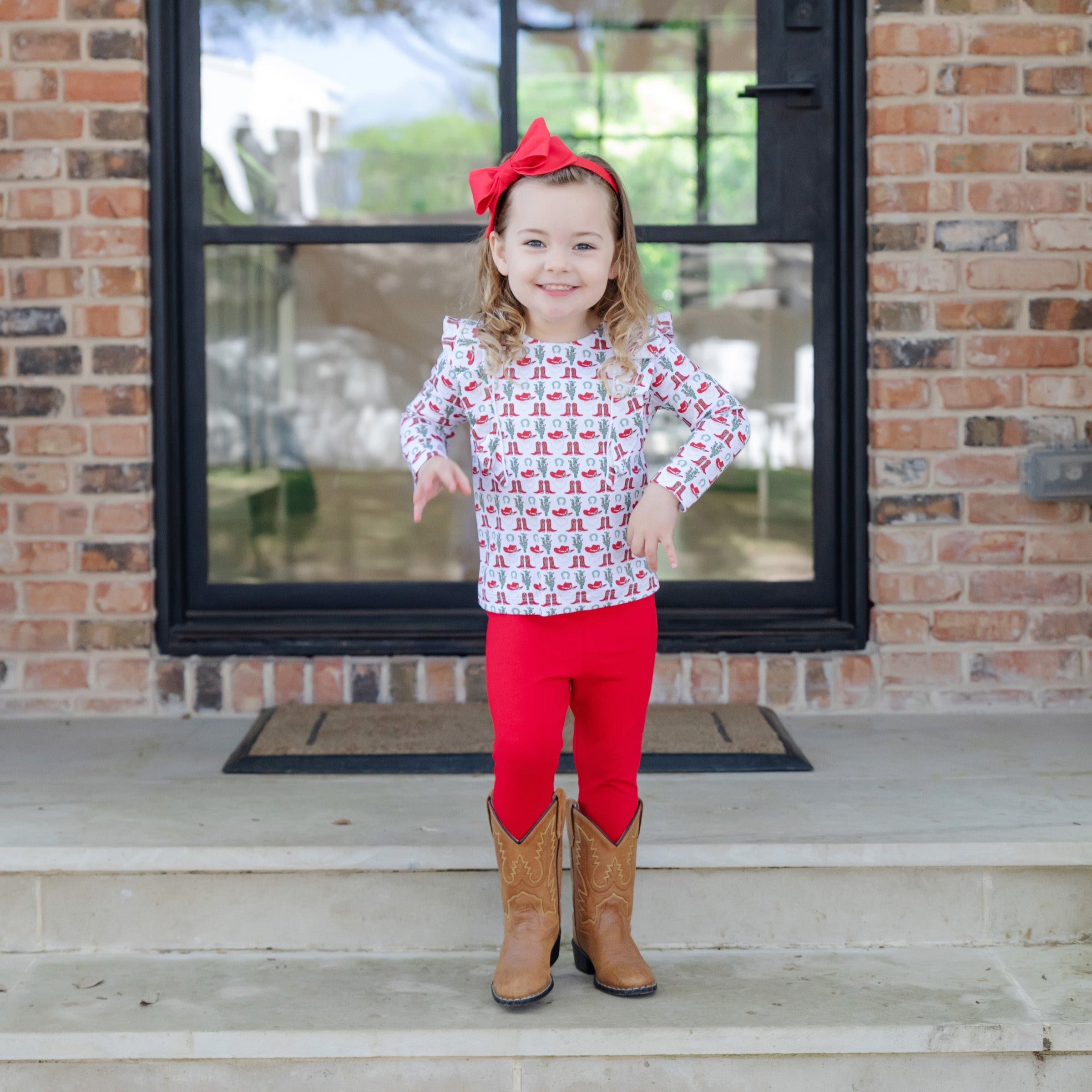 Olive Set Girls' Legging Set Cowboy Christmas