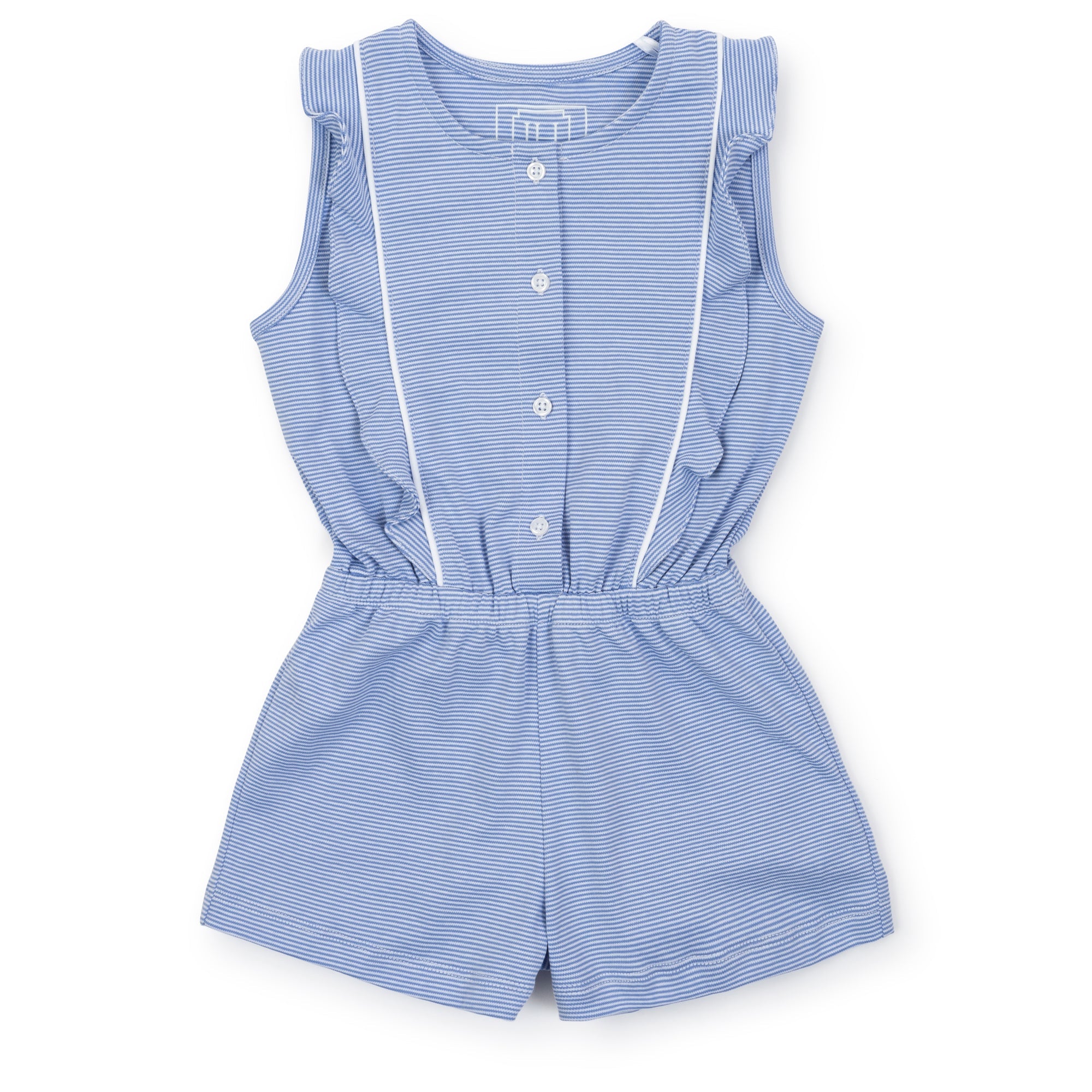 Lola Girls' Pima Cotton Romper - Blue And White Stripes