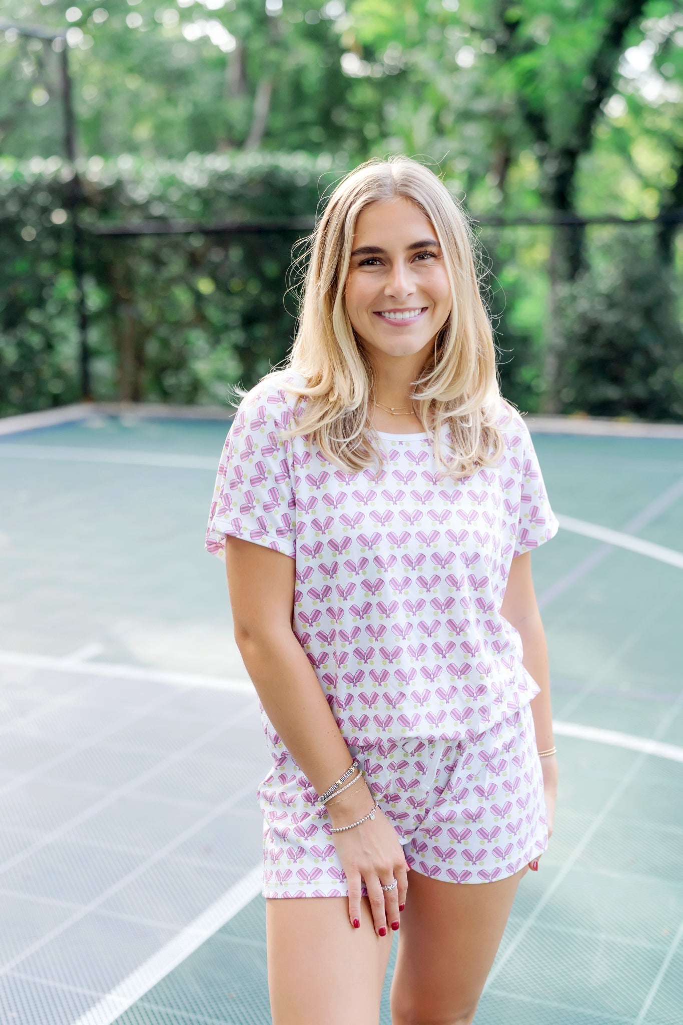 Riley Women's Pajama Short Set - Pickleball Pink