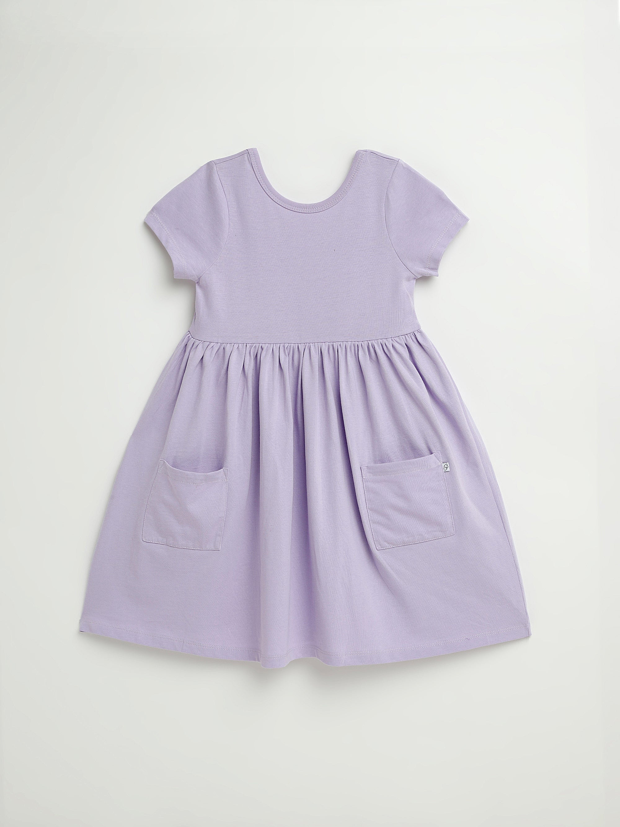 Lilac Prayer Pocket Short Sleeve Twirl Dress Cotton