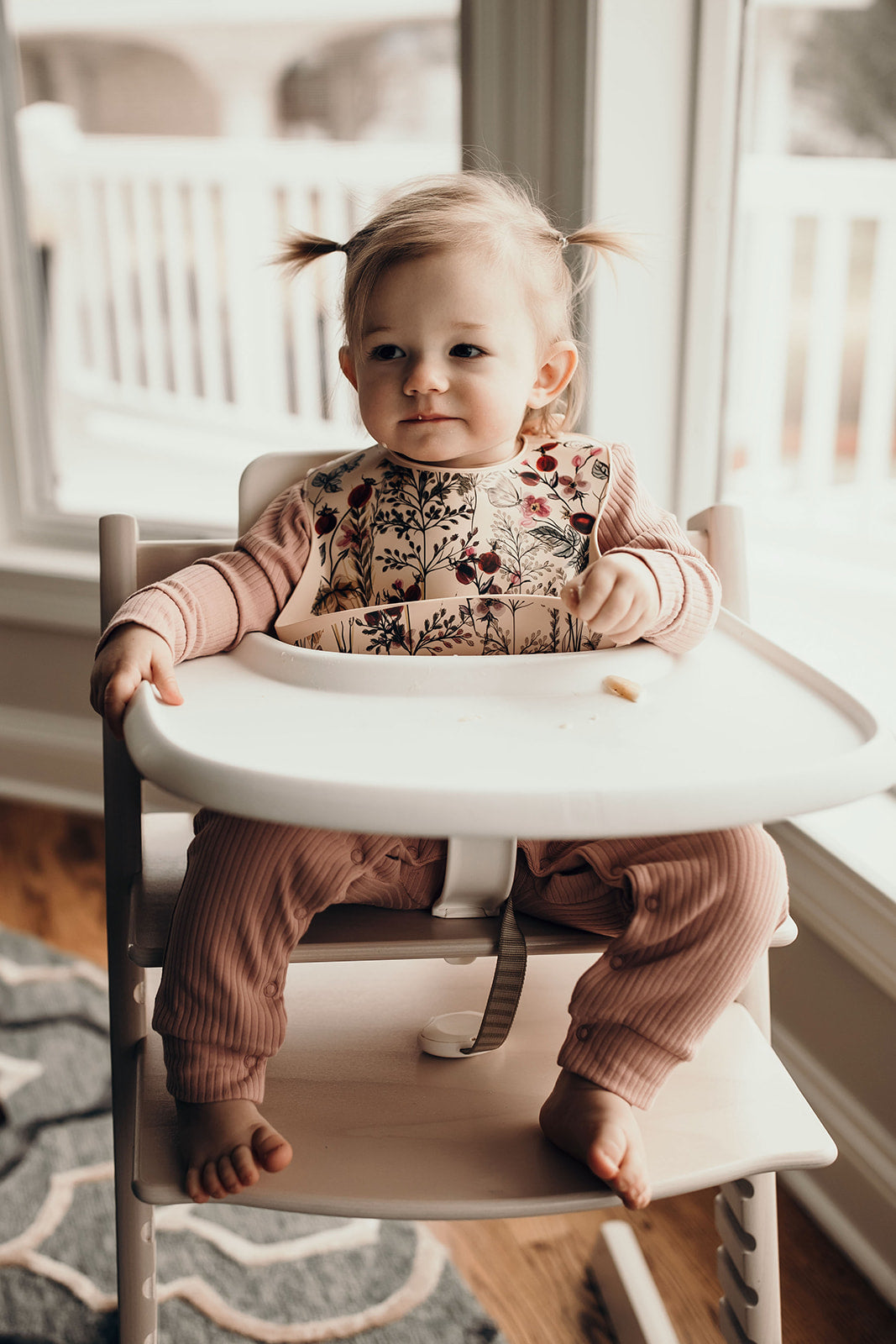 Floral Silicone Bib With Crumb Catcher