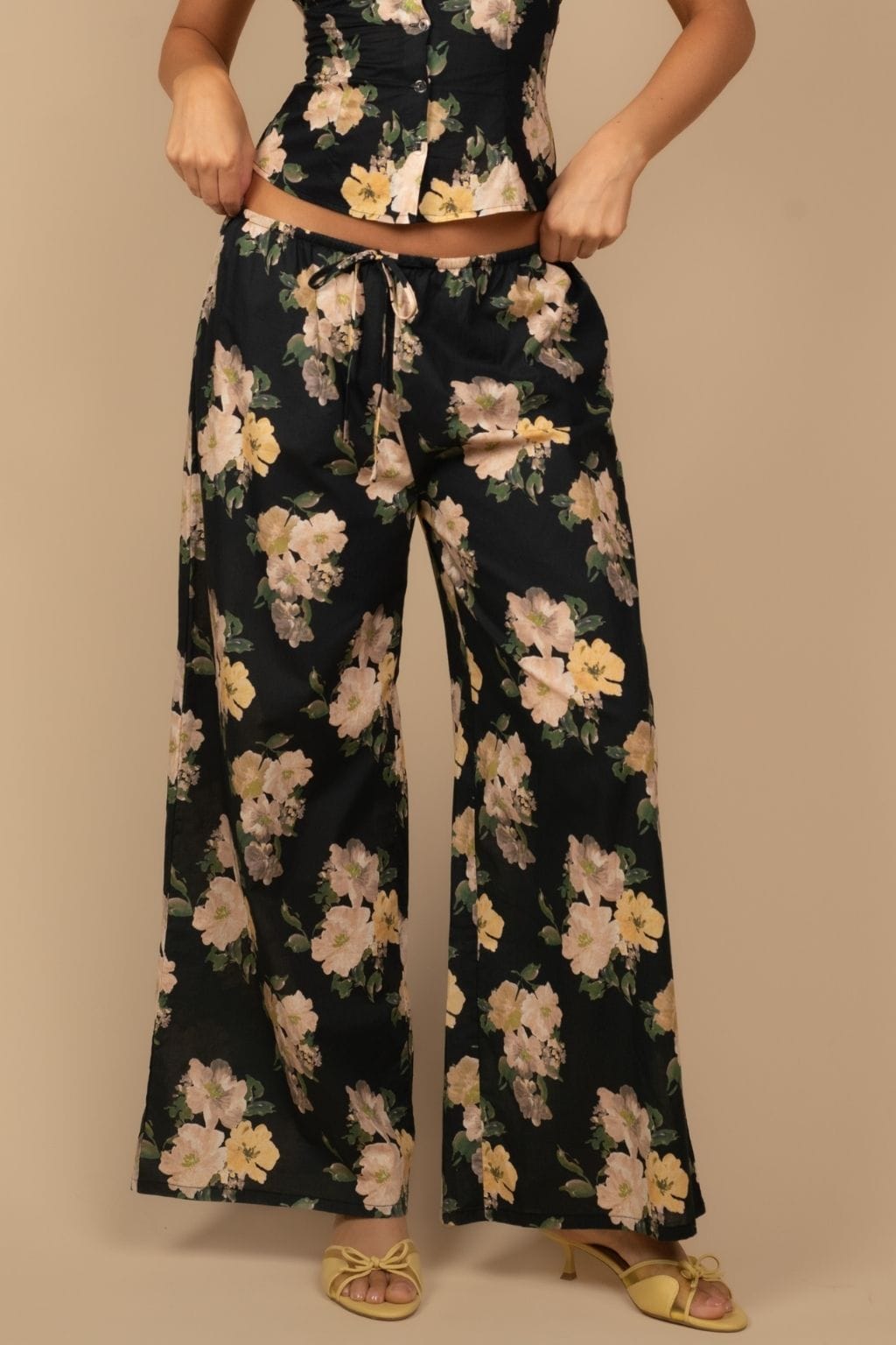 Liz Floral Drawstring Wide-leg Pant