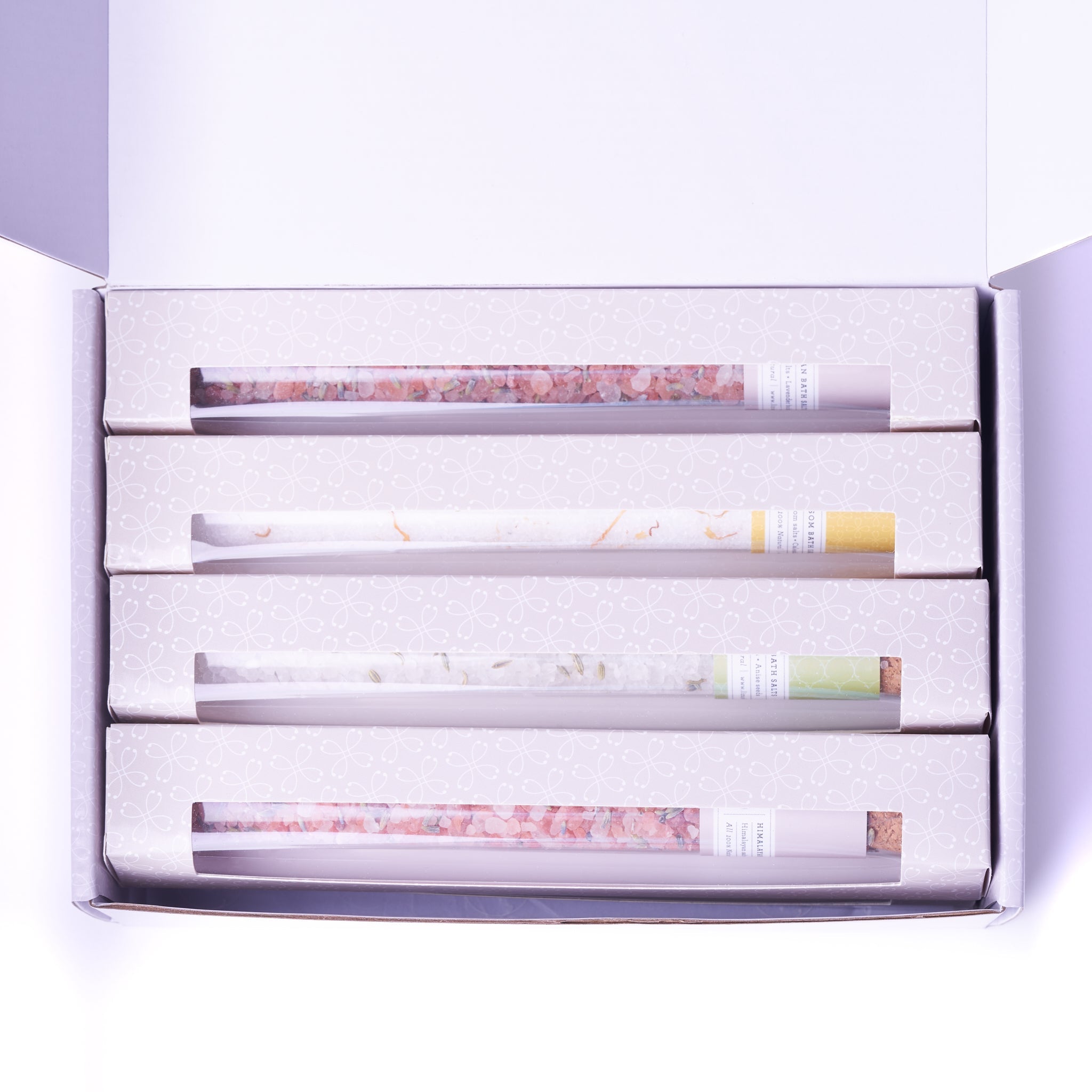 Natural Bath Salts Gift Set In 8 Glass Tubes, Luxurious Bath Experience