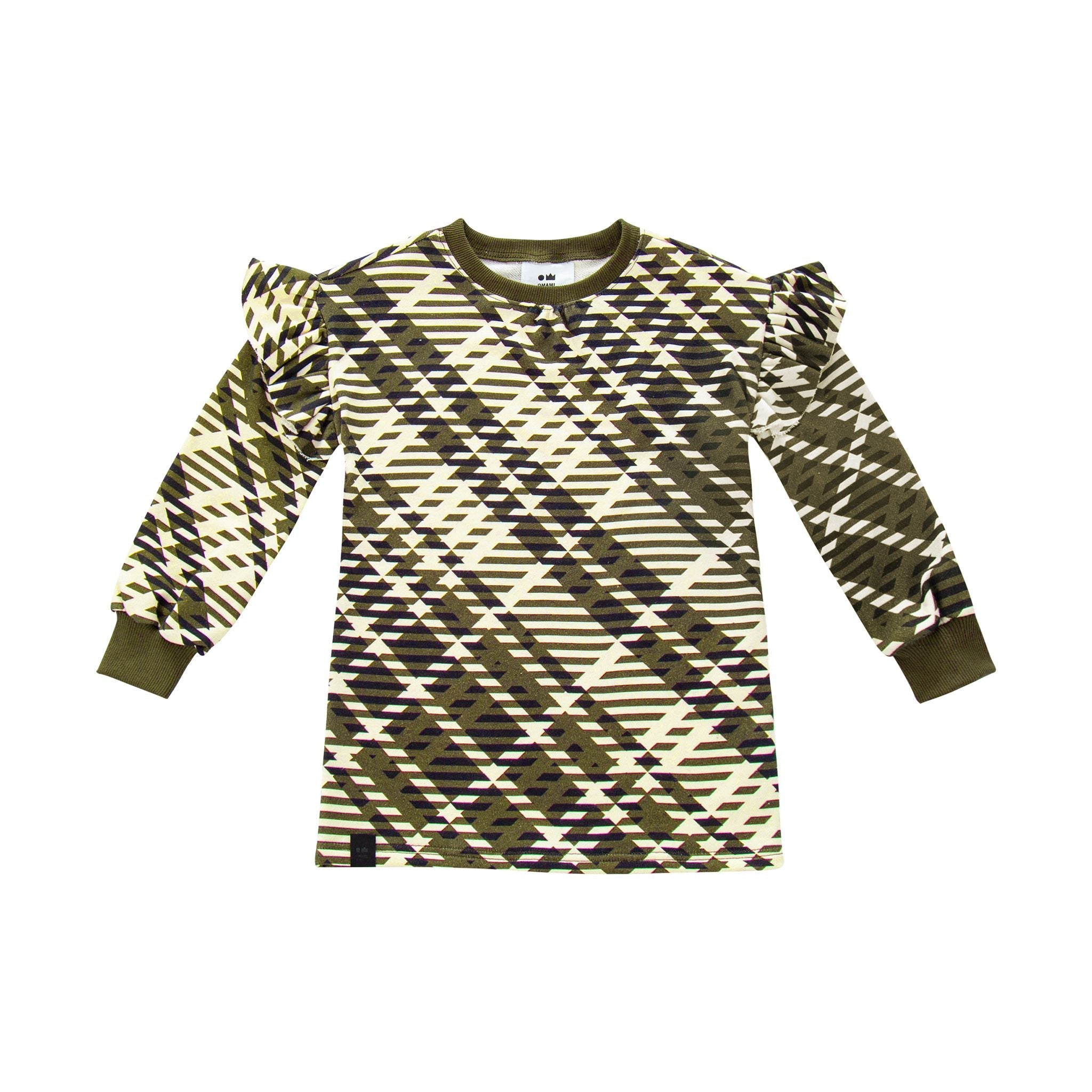 Girls Plaid Ruffle Terry Dress | Olive