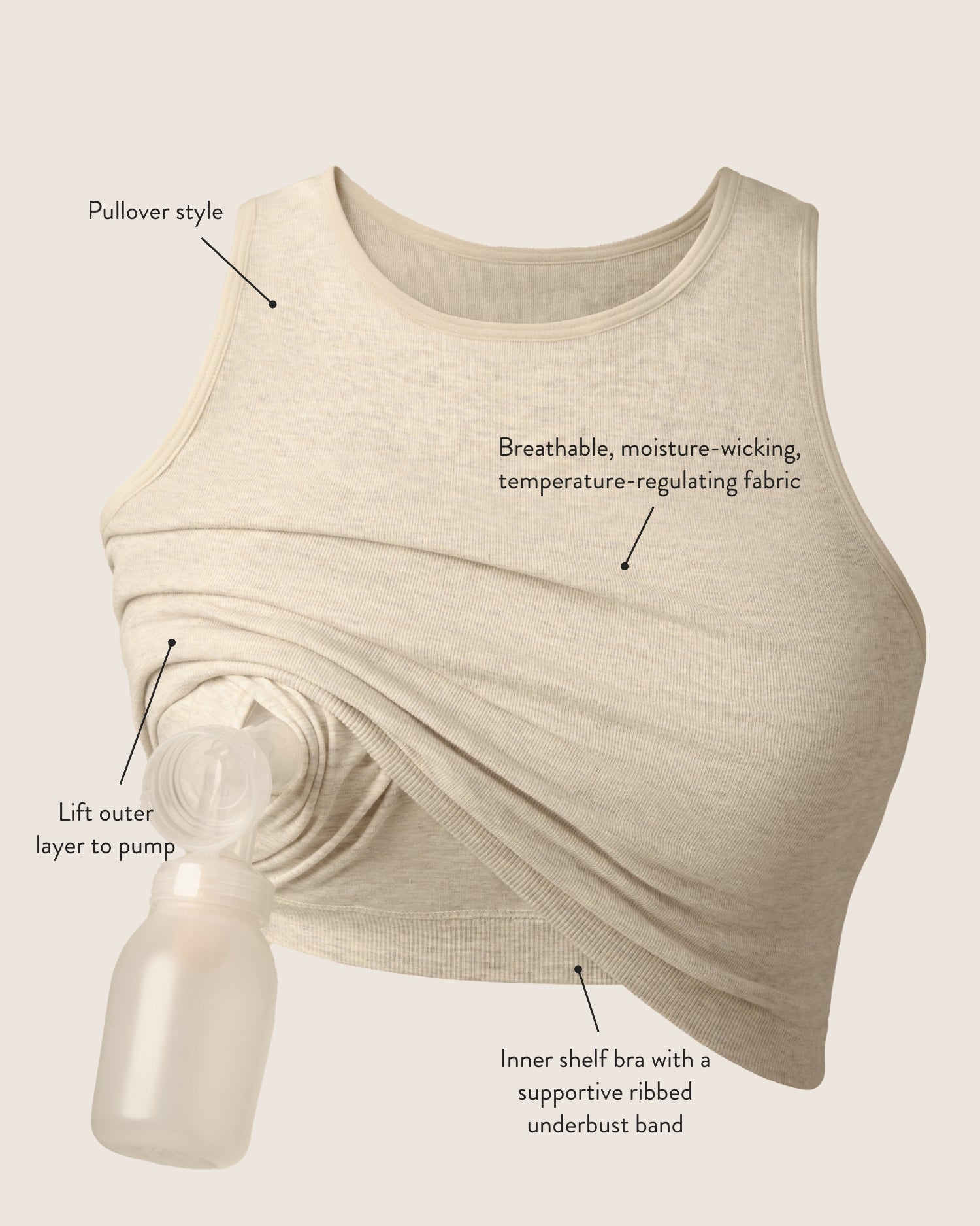 Sublime® Bamboo Hands-free Pumping Longline Bra Top | Oatmeal Heather