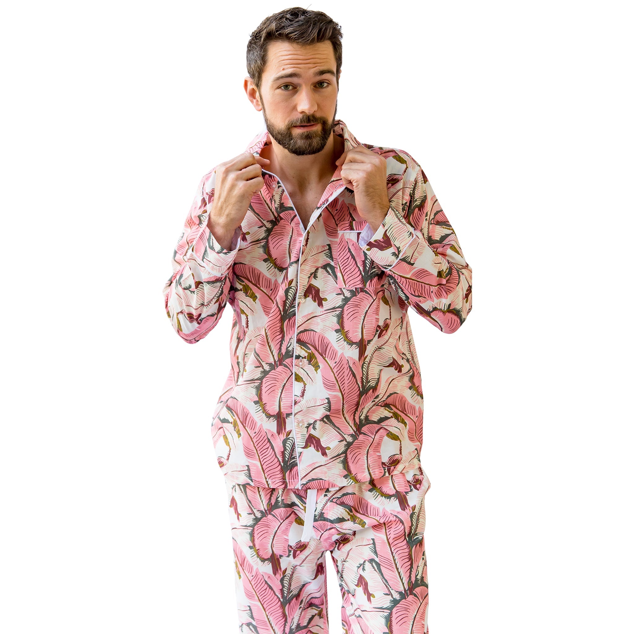 Men's Pink Martinique®, Banana Leaf Shirt + Pj Pant Set