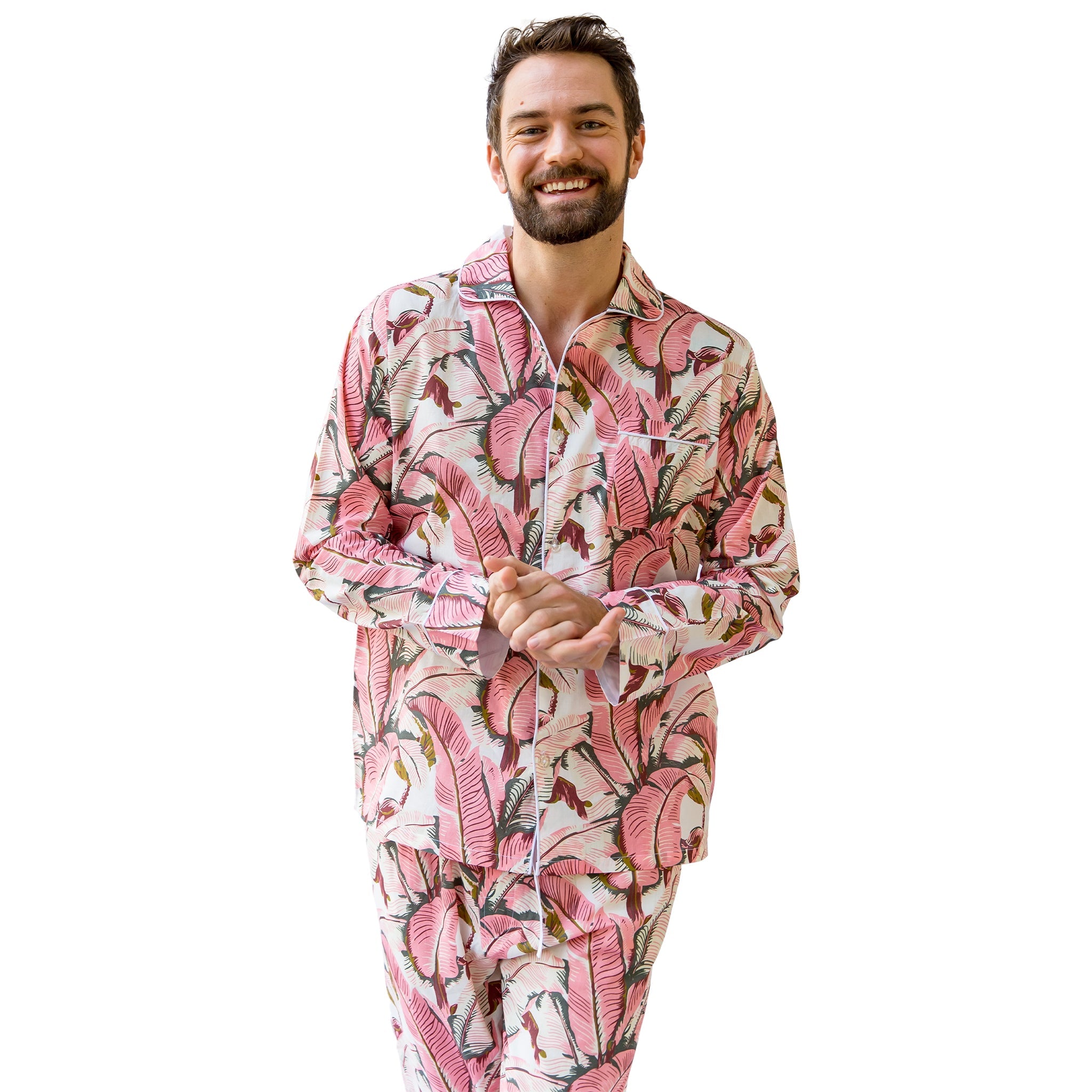 Men's Pink Martinique®, Banana Leaf Shirt + Pj Pant Set