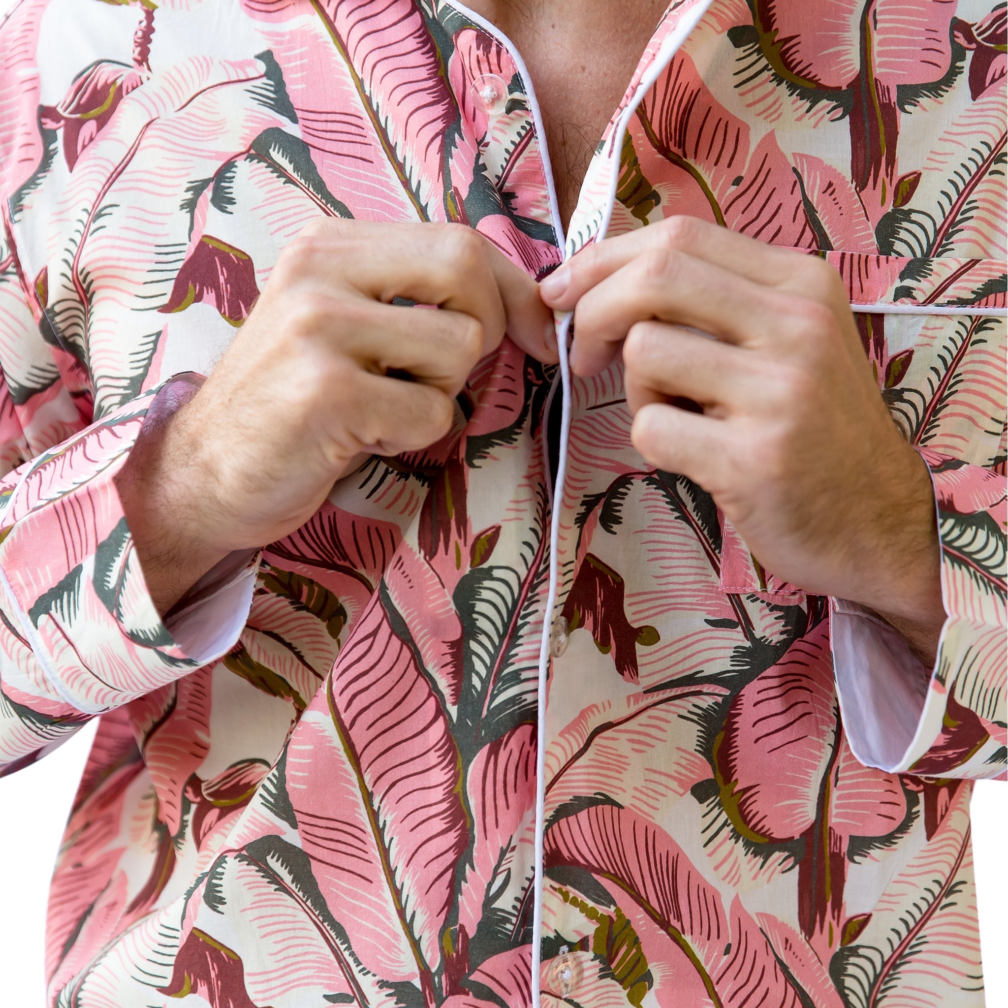 Men's Pink Martinique®, Banana Leaf Shirt + Pj Pant Set