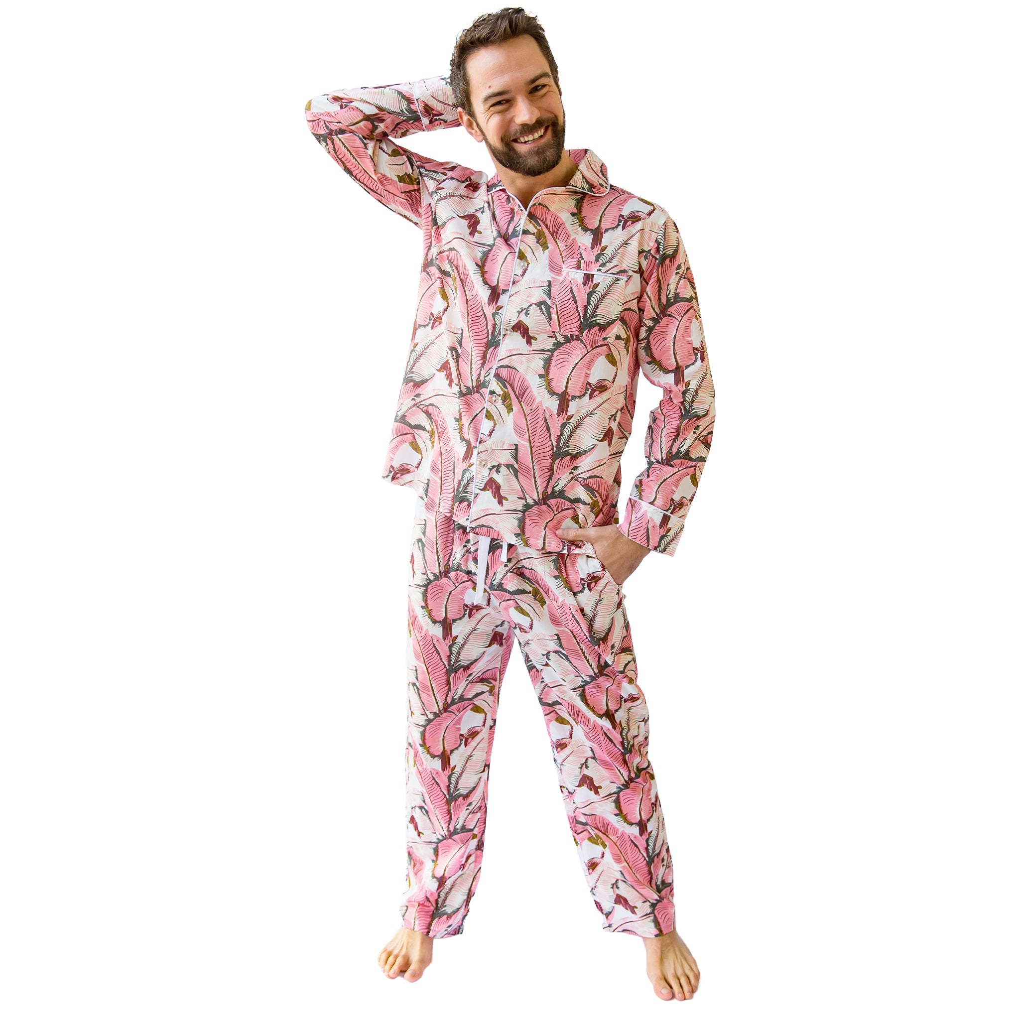 Men's Pink Martinique®, Banana Leaf Shirt + Pj Pant Set