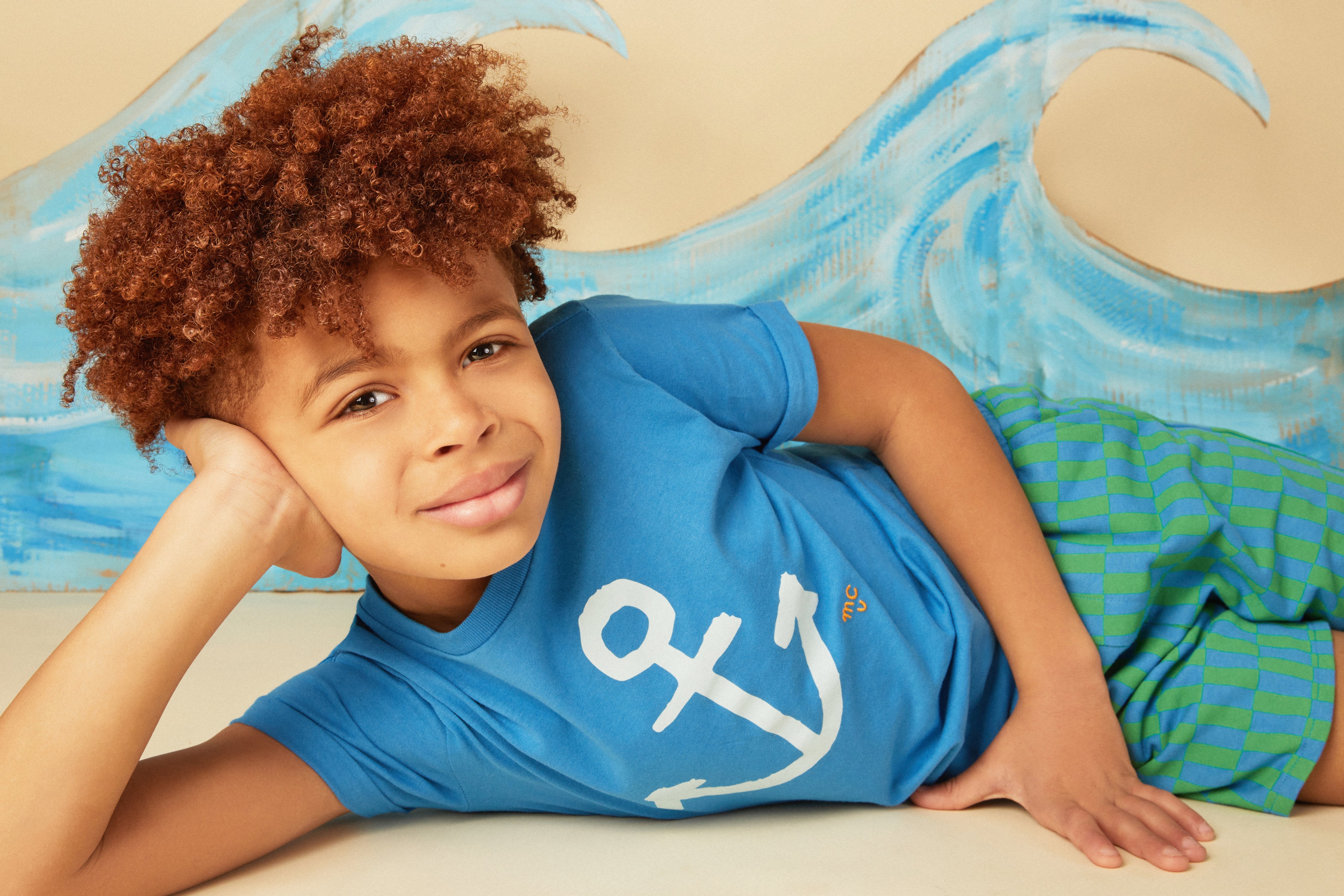 Recycled Cotton Blue Checkered Kid Short