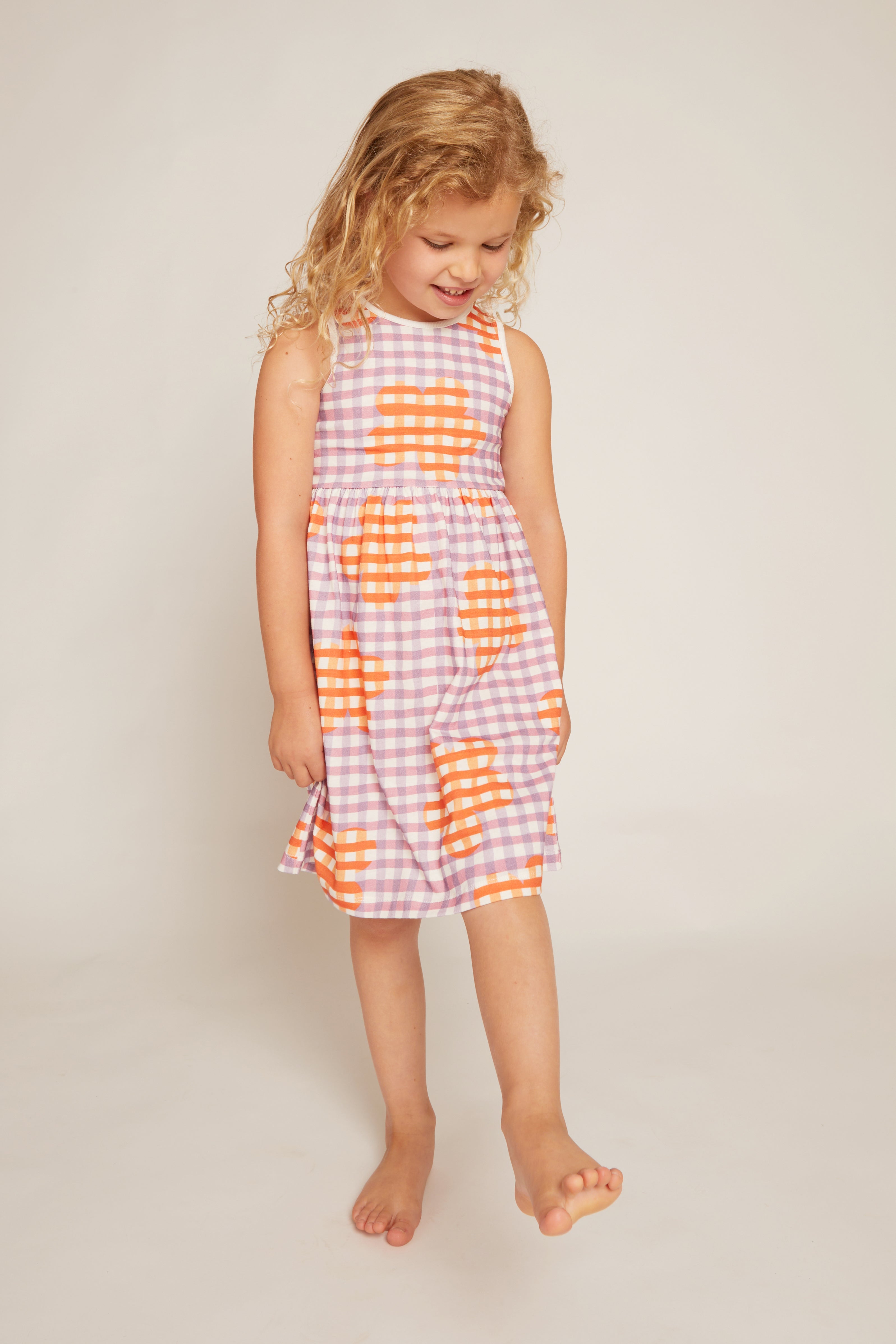 Flower Gingham Tank Dress