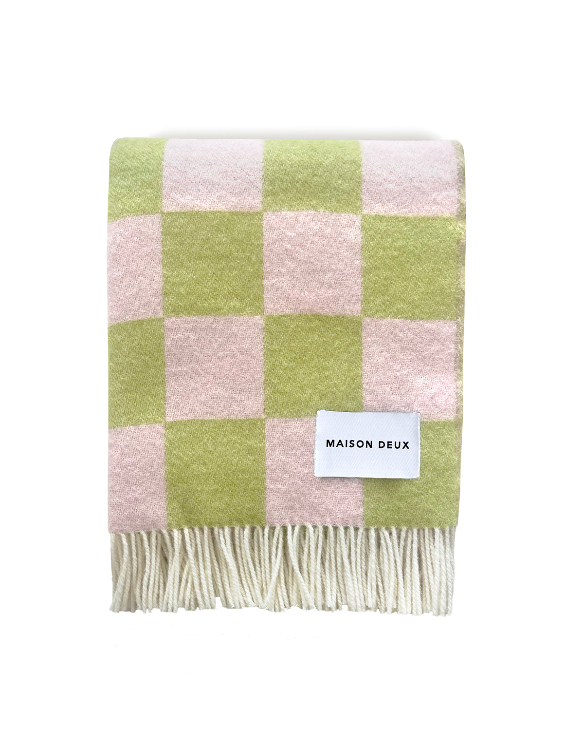 Maison Deux Blanket Checkerboard Kiwi / Pink 4.25 X 6.5 Ft