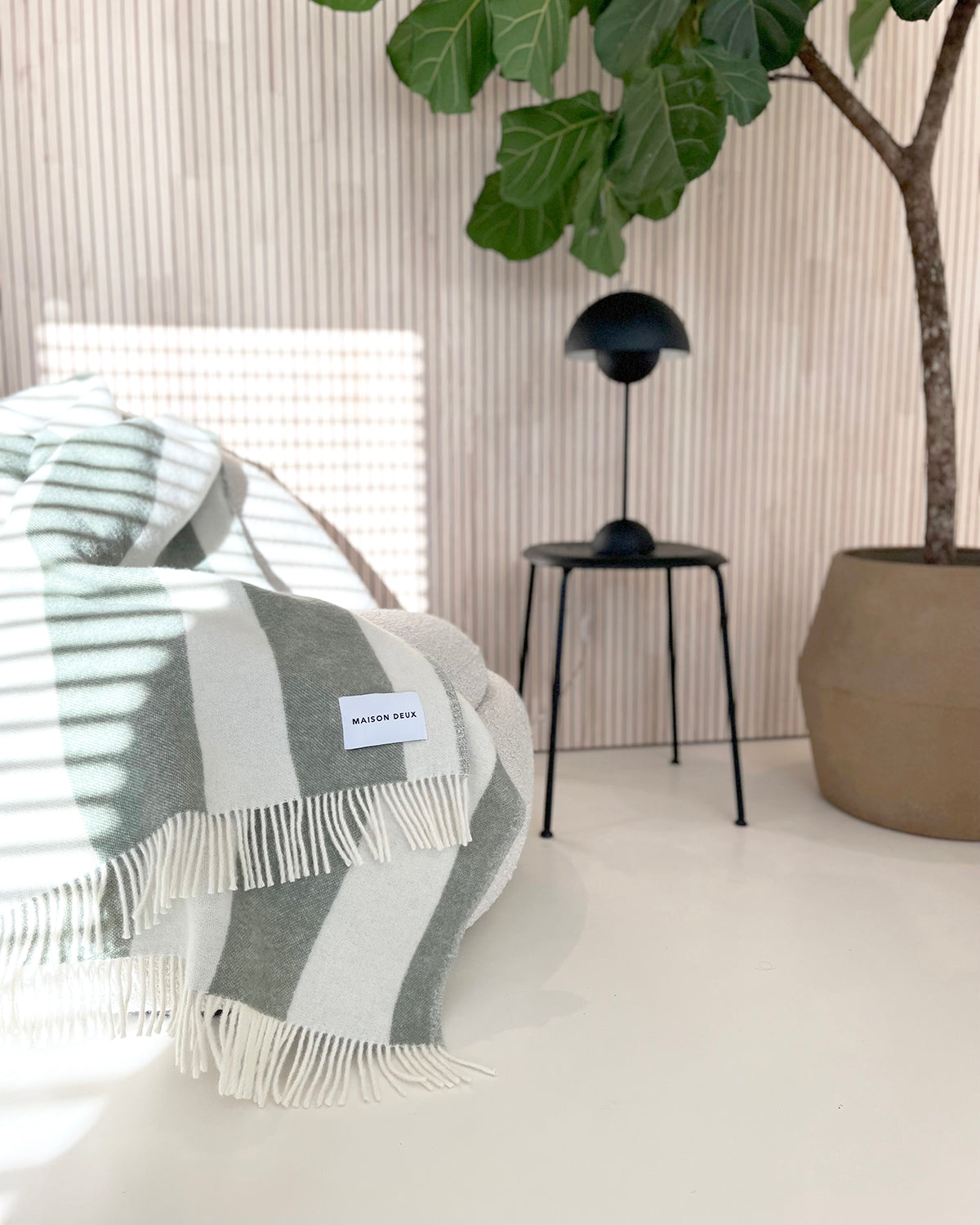 Maison Deux Blanket Rough Stripe Agave Olive Green / White 4.25 X 6.5 Ft