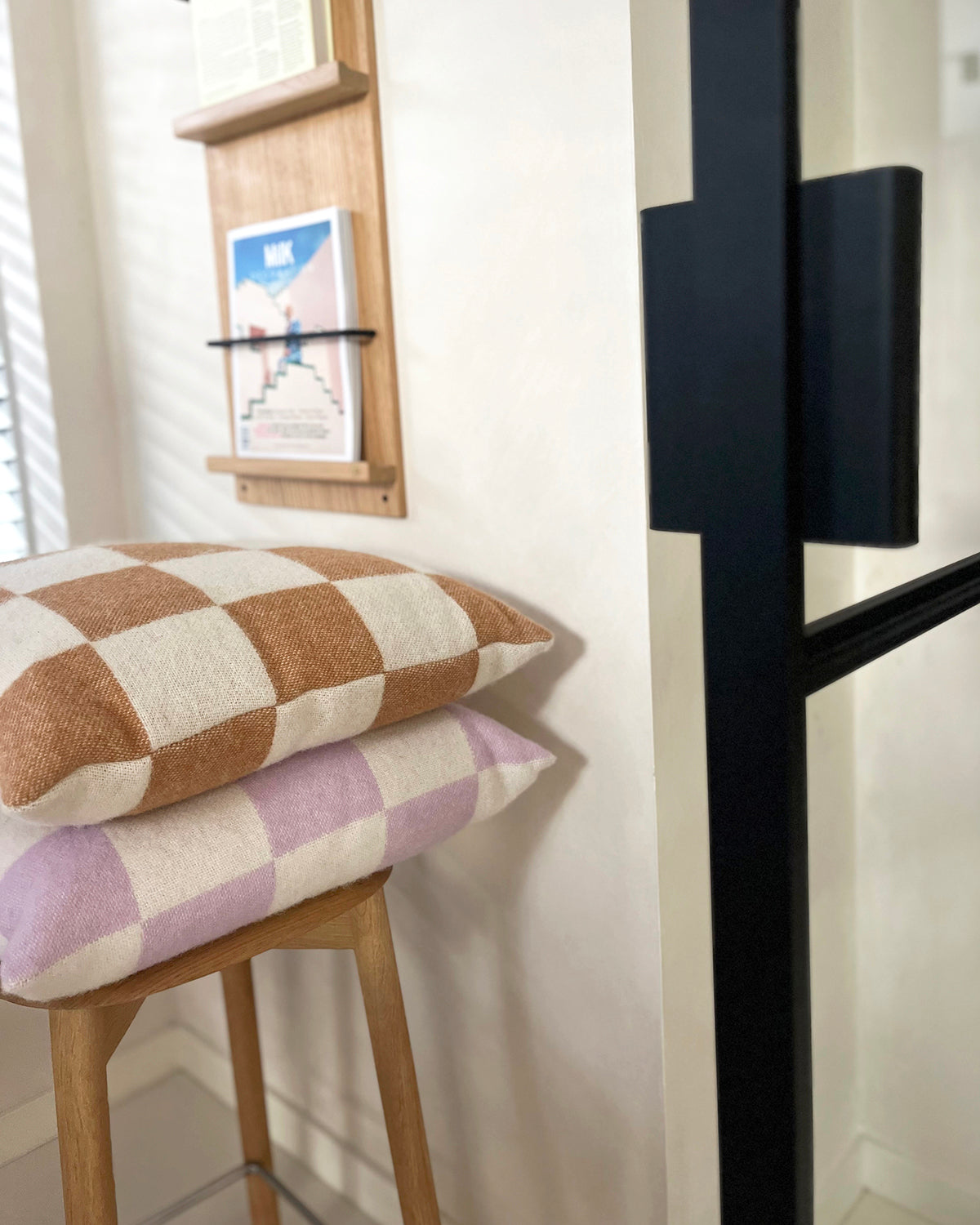 Maison Deux Cushion Checkerboard Lilac / White 1.65 X 1.65 Ft