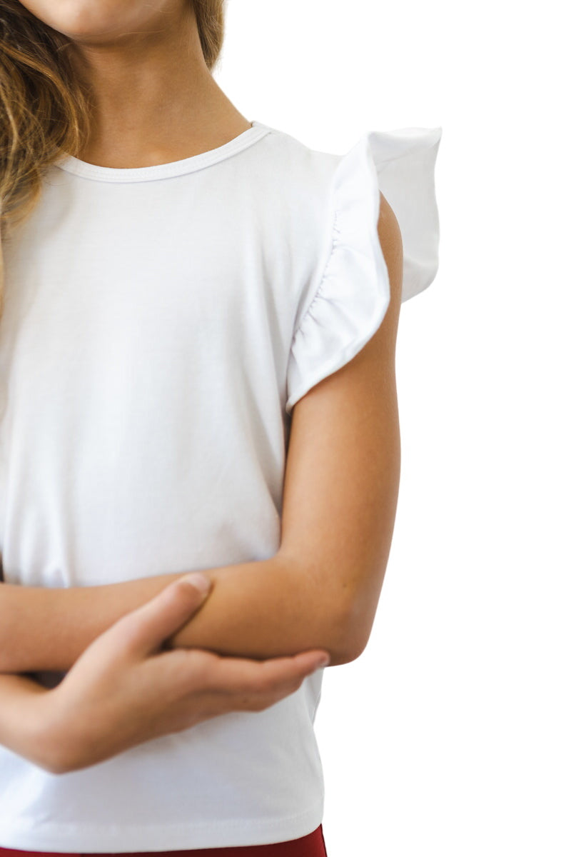White S/s Ruffle Tee