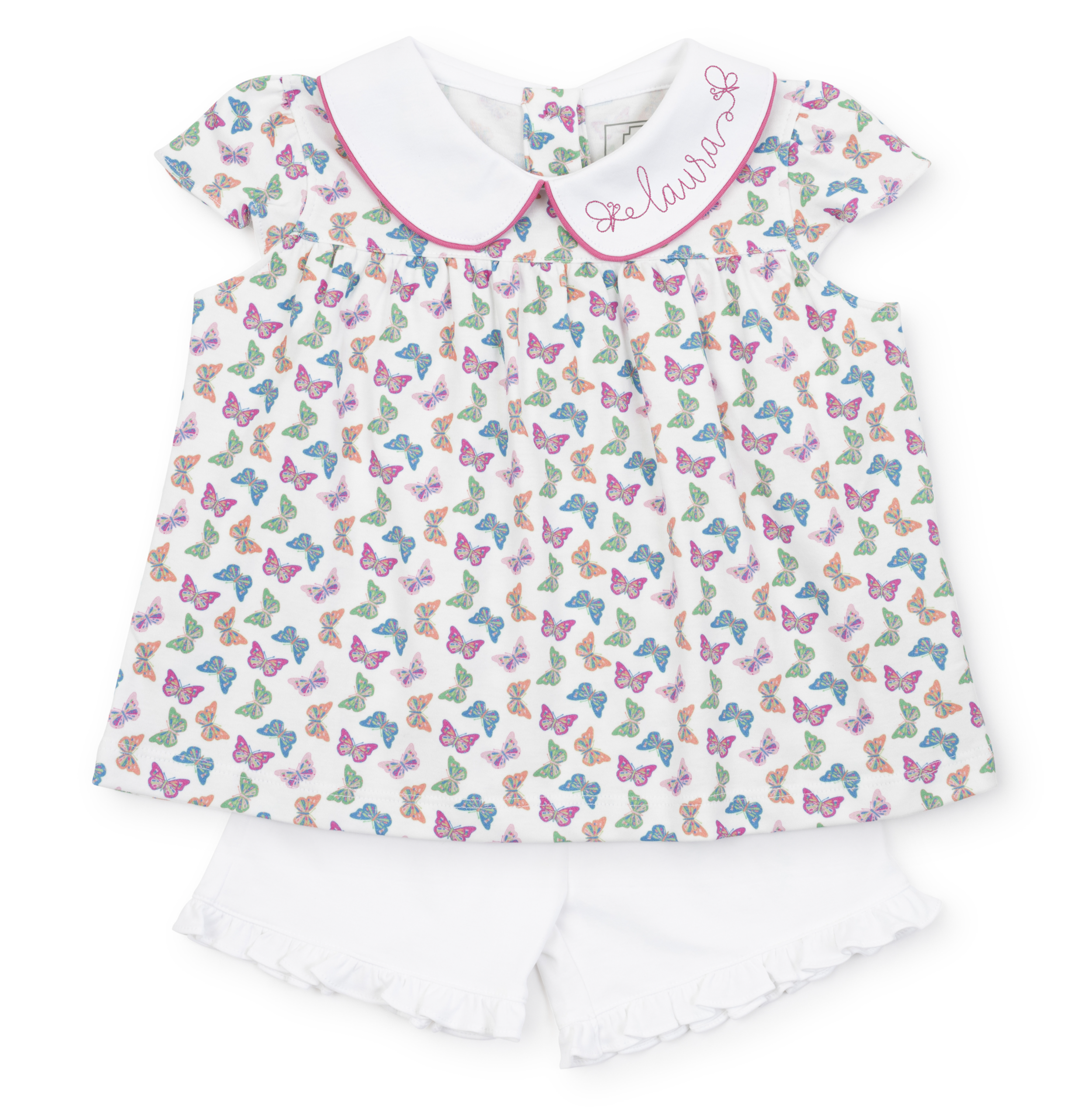 Minden Girls' Pima Cotton Short Set - Bright Butterflies