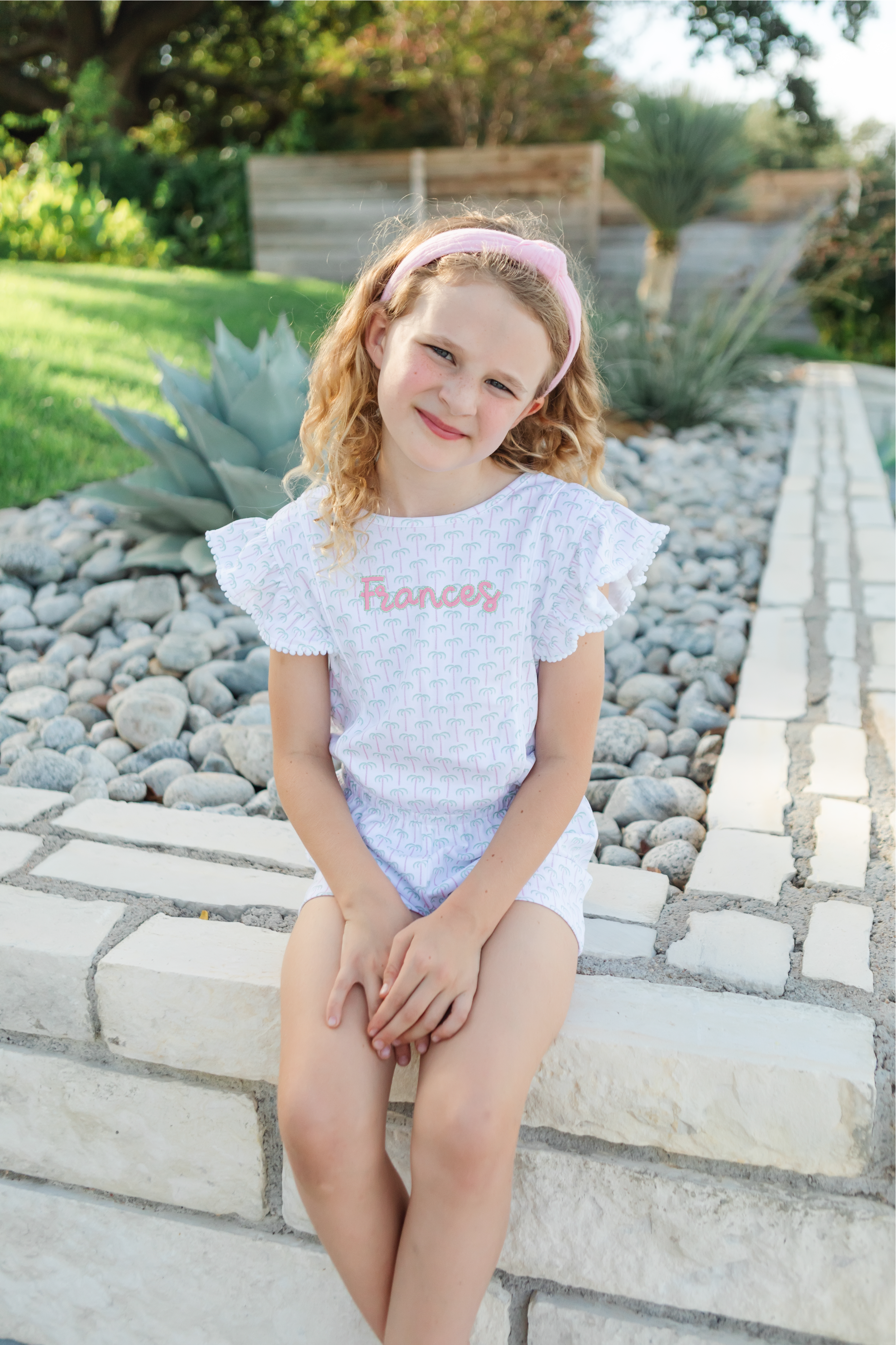 Rae Girls' Pima Cotton Romper - Pacific Palms Pink