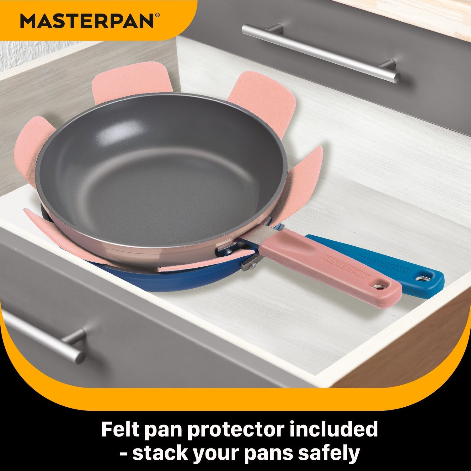 Masterpan Ceramic Nonstick Stovetop Oven Frypan & Skillet & Stainless Steel Lid Set, Clay Color 9.5"(24cm)