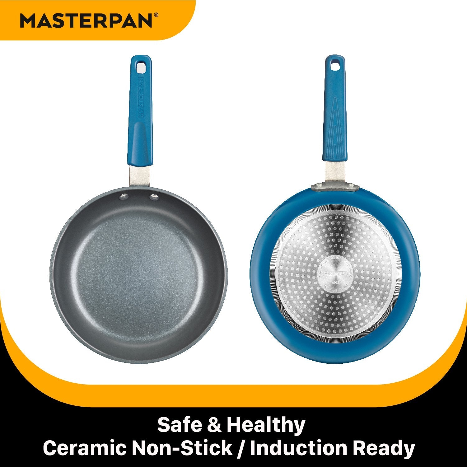 Masterpan Ceramic Nonstick Stovetop Oven Frypan & Skillet & Stainless Steel Lid Set, Azure Color 9.5"(24cm)