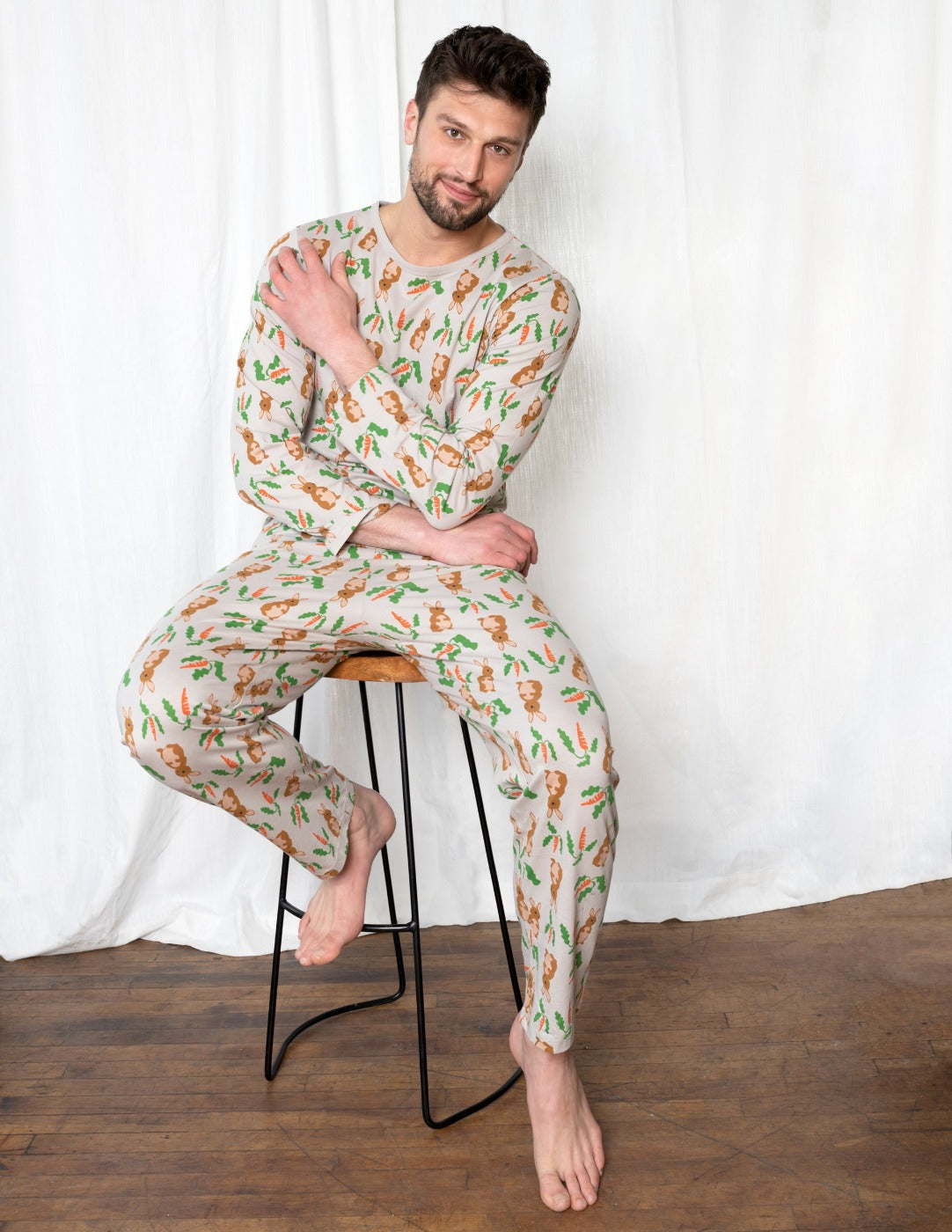Mens Loose Fit Beige Rabbit Pajamas
