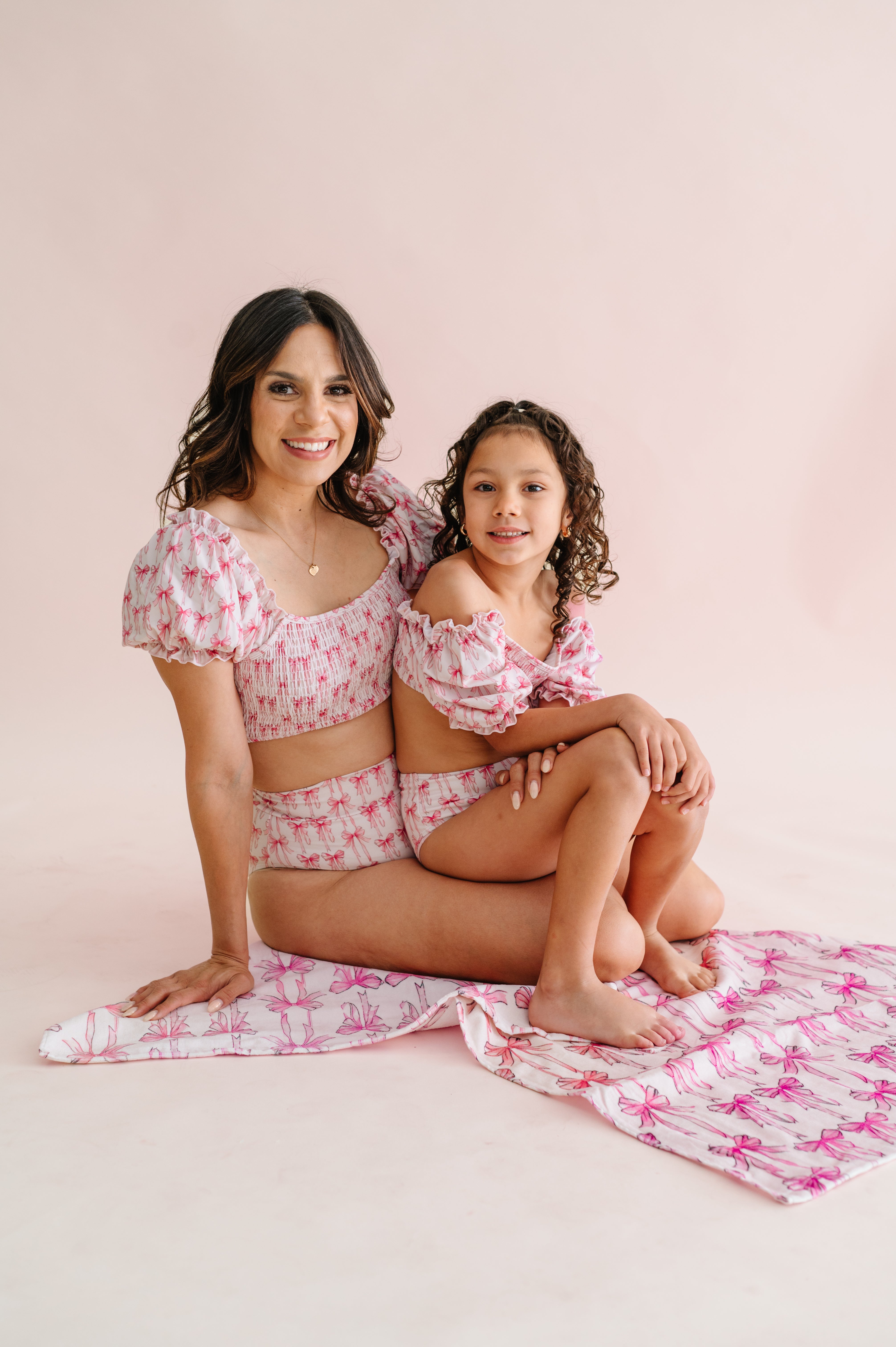 Bow Cute Dream Smocked Off The Shoulder Swim Suit