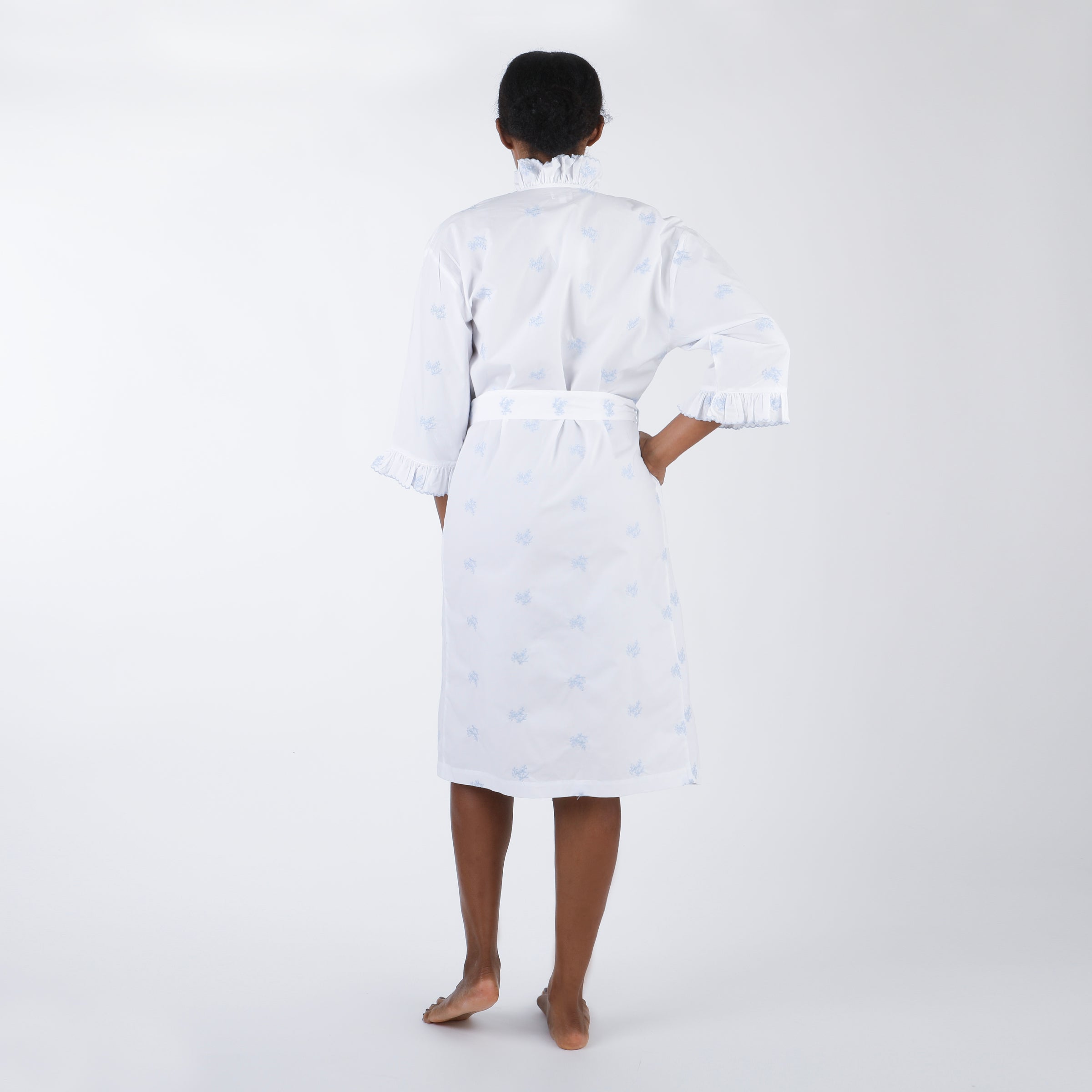 Nancy Cotton Ruffle Embroidered Robe