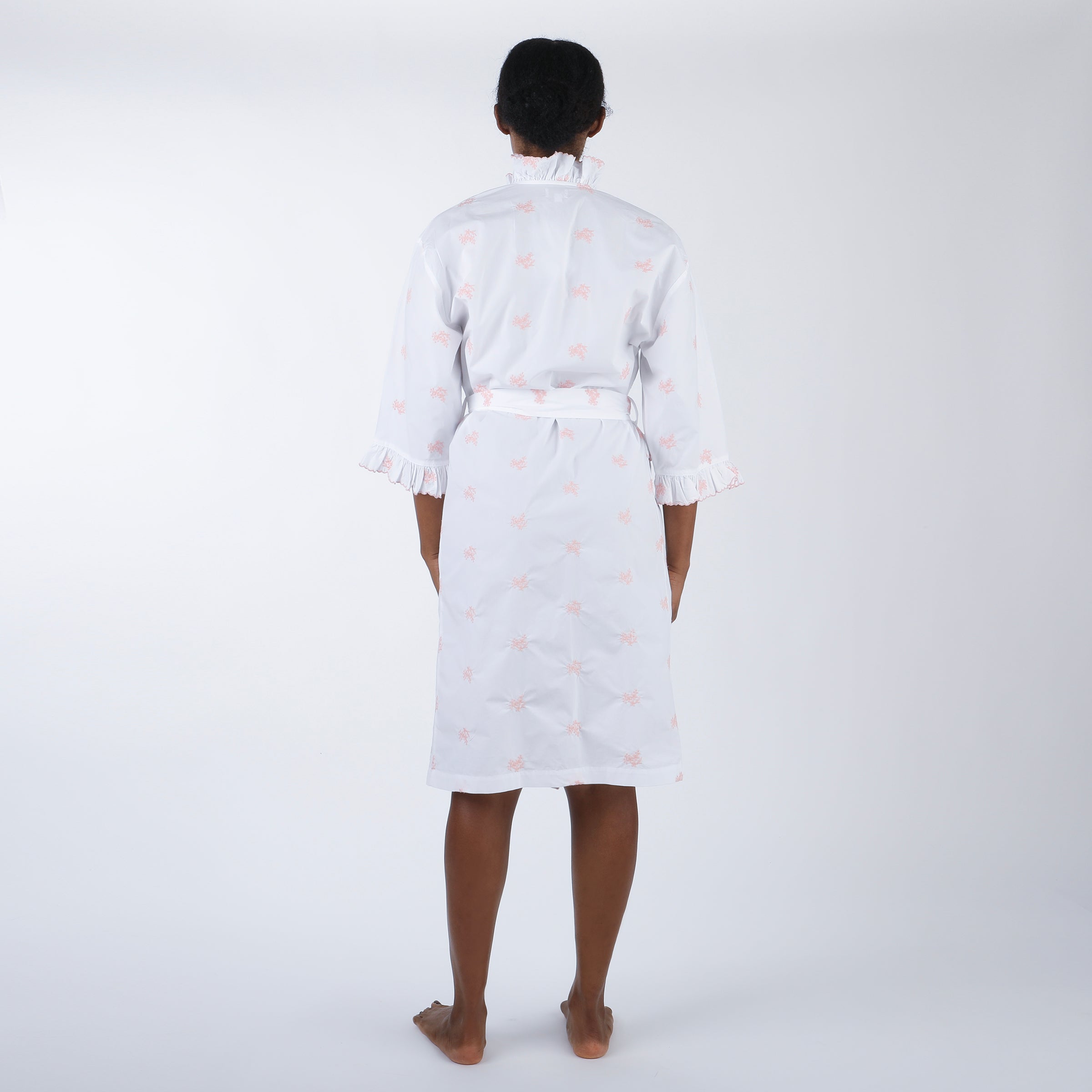 Nancy Cotton Ruffle Embroidered Robe