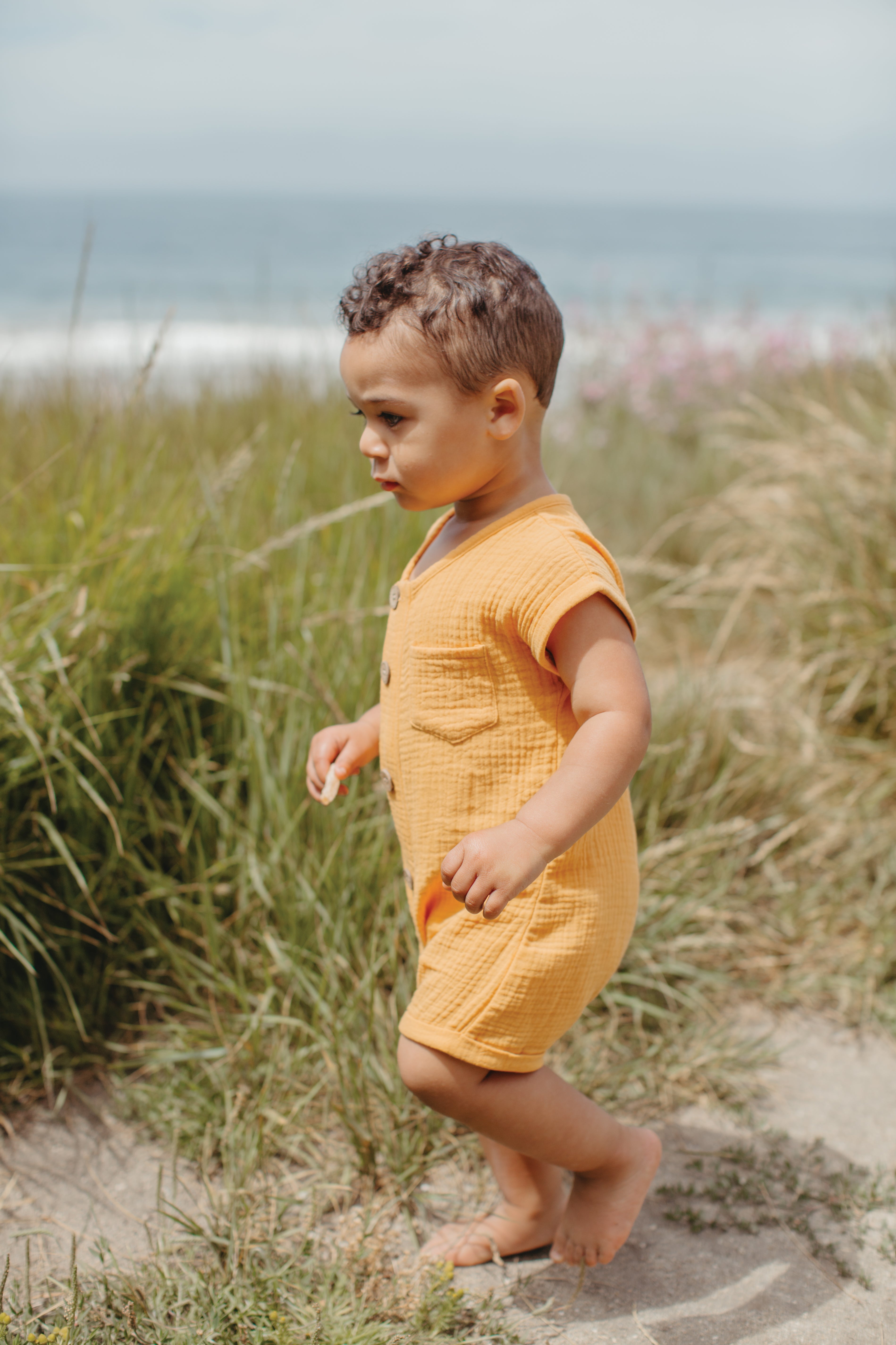 Muslin Short Sleeve Romper - Mustard