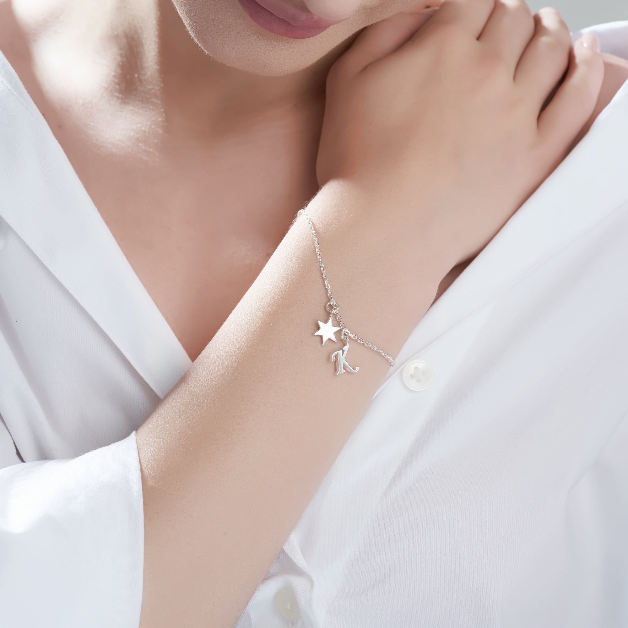 Mysha Silver Star And Initial Bracelet