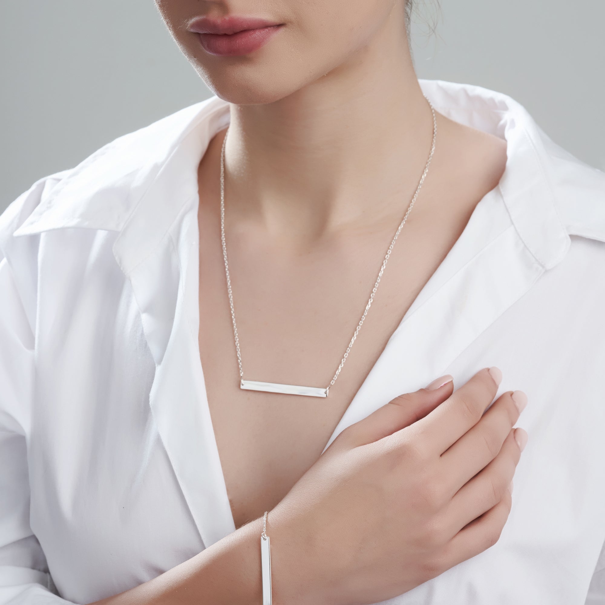 Mysha Personalized Bar Of Strength Pendant And Bracelet Set