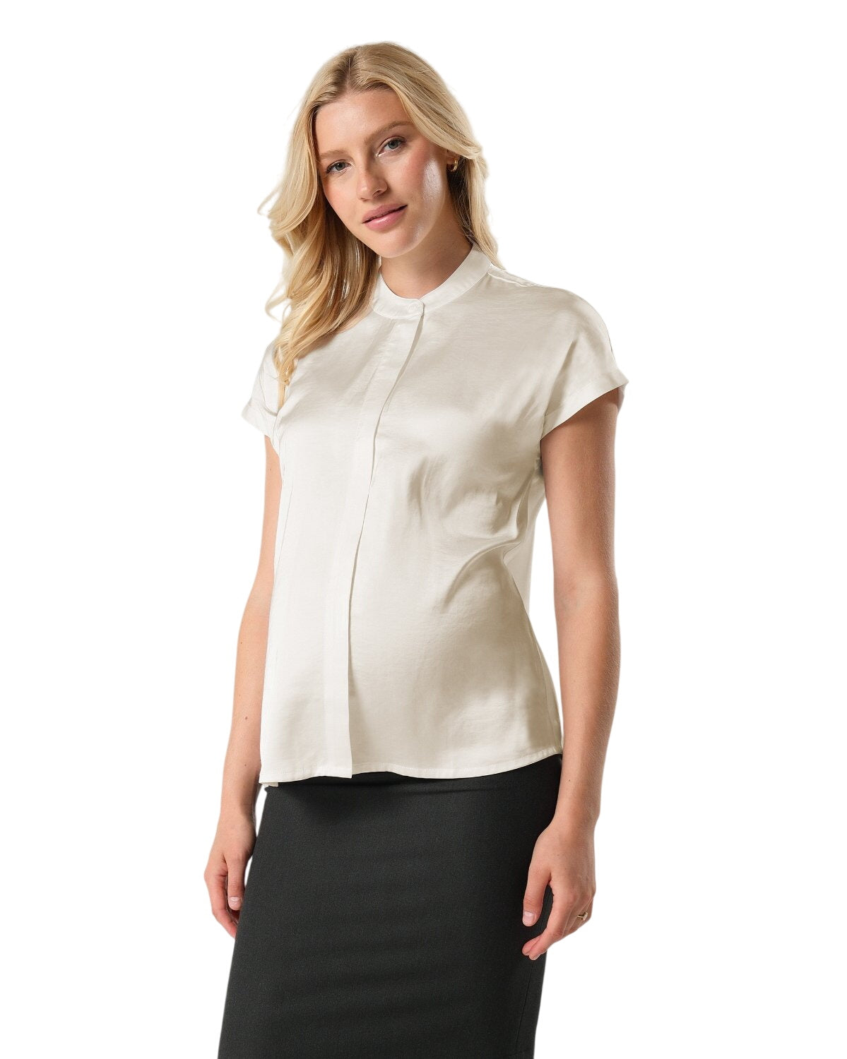 *new* Short Sleeve Satin Maternity Shell Top With Concealed Nursing Zip