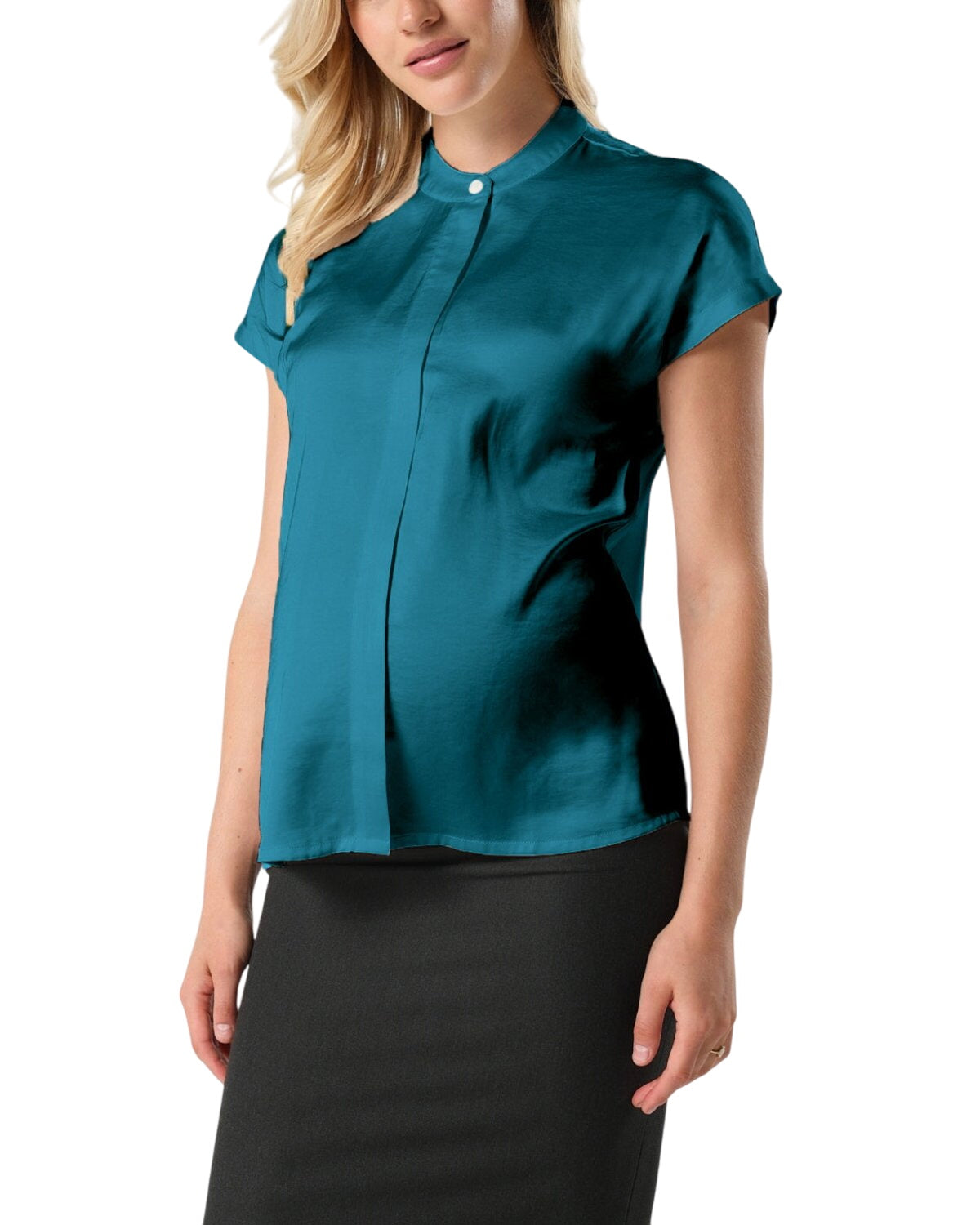 *new* Short Sleeve Satin Maternity Shell Top With Concealed Nursing Zip