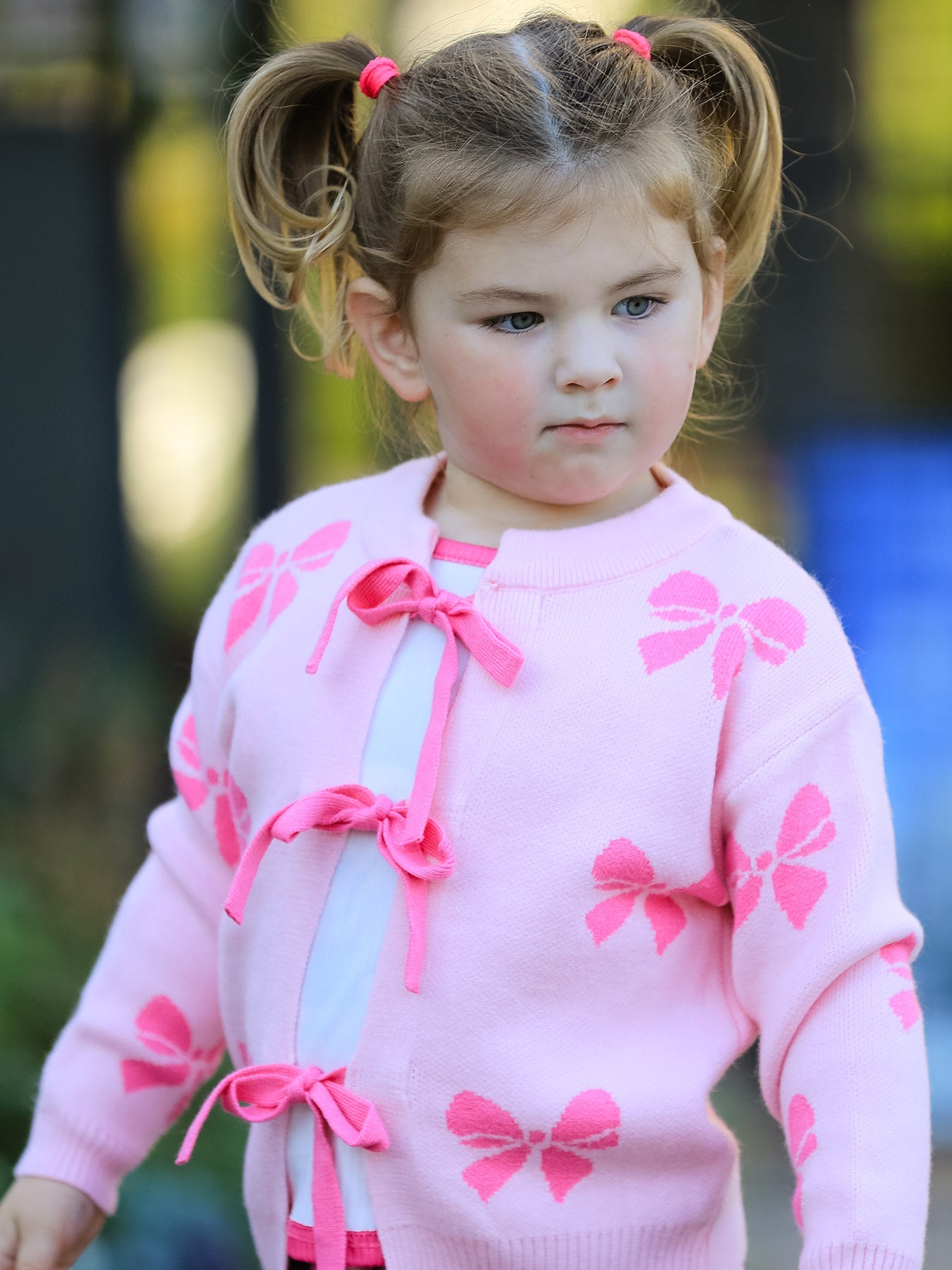Pink Baby Bow Ribbon Ties Sweater Cardigan