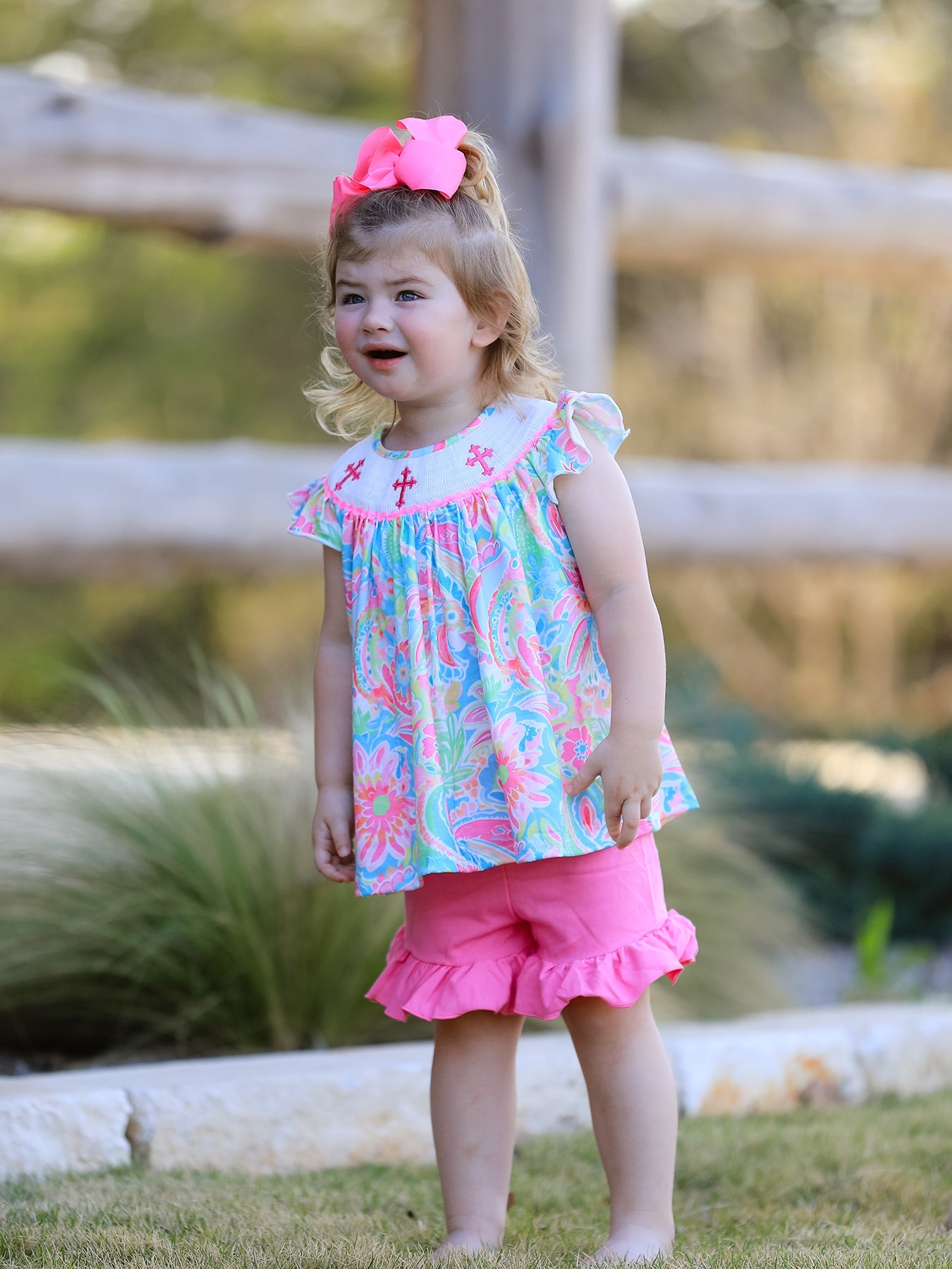 Easter Cross Smocking Embroidery Baby Girl Set