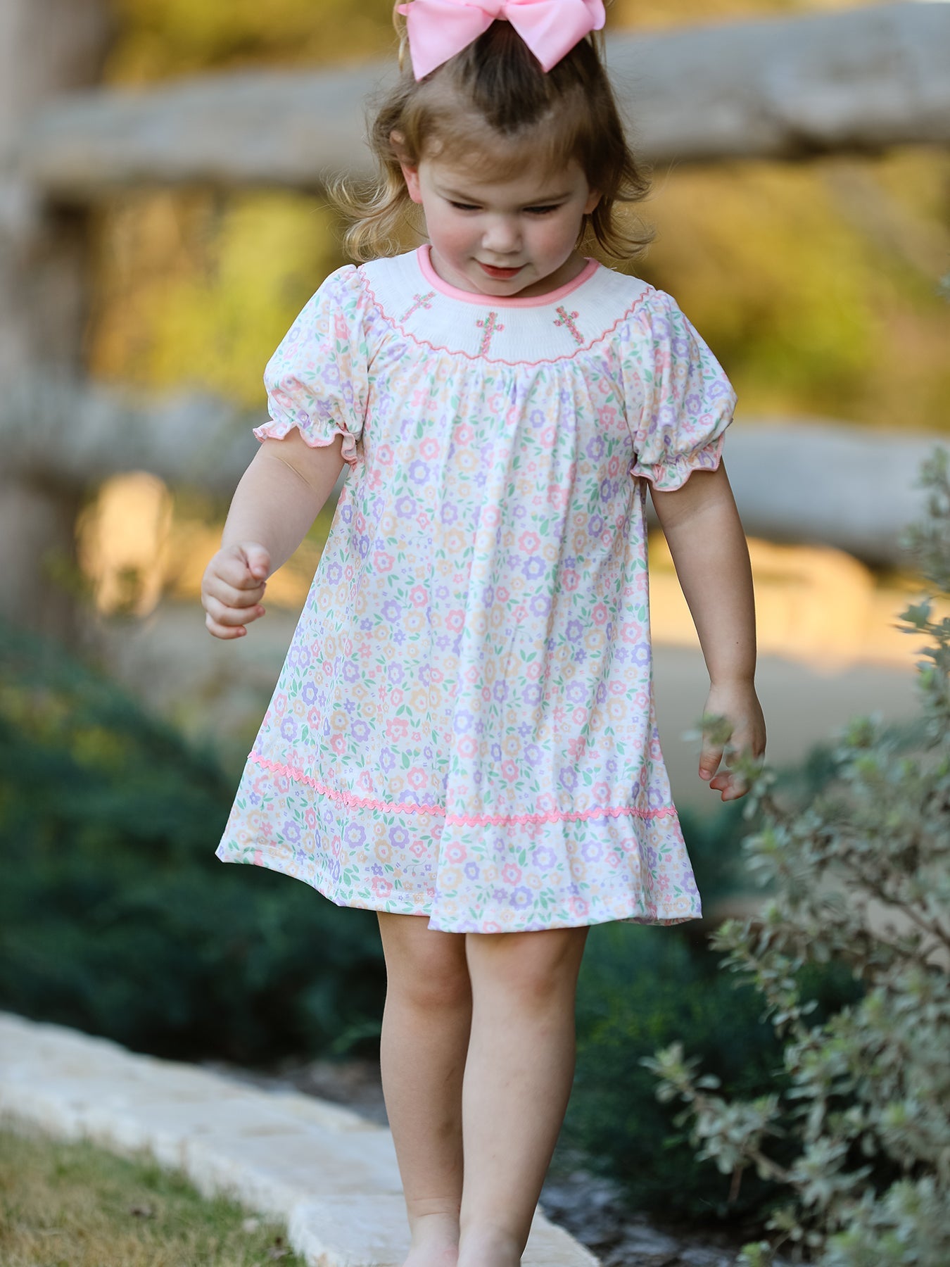 Spring Summer Cross Smocking Embroidery Colorful Dress