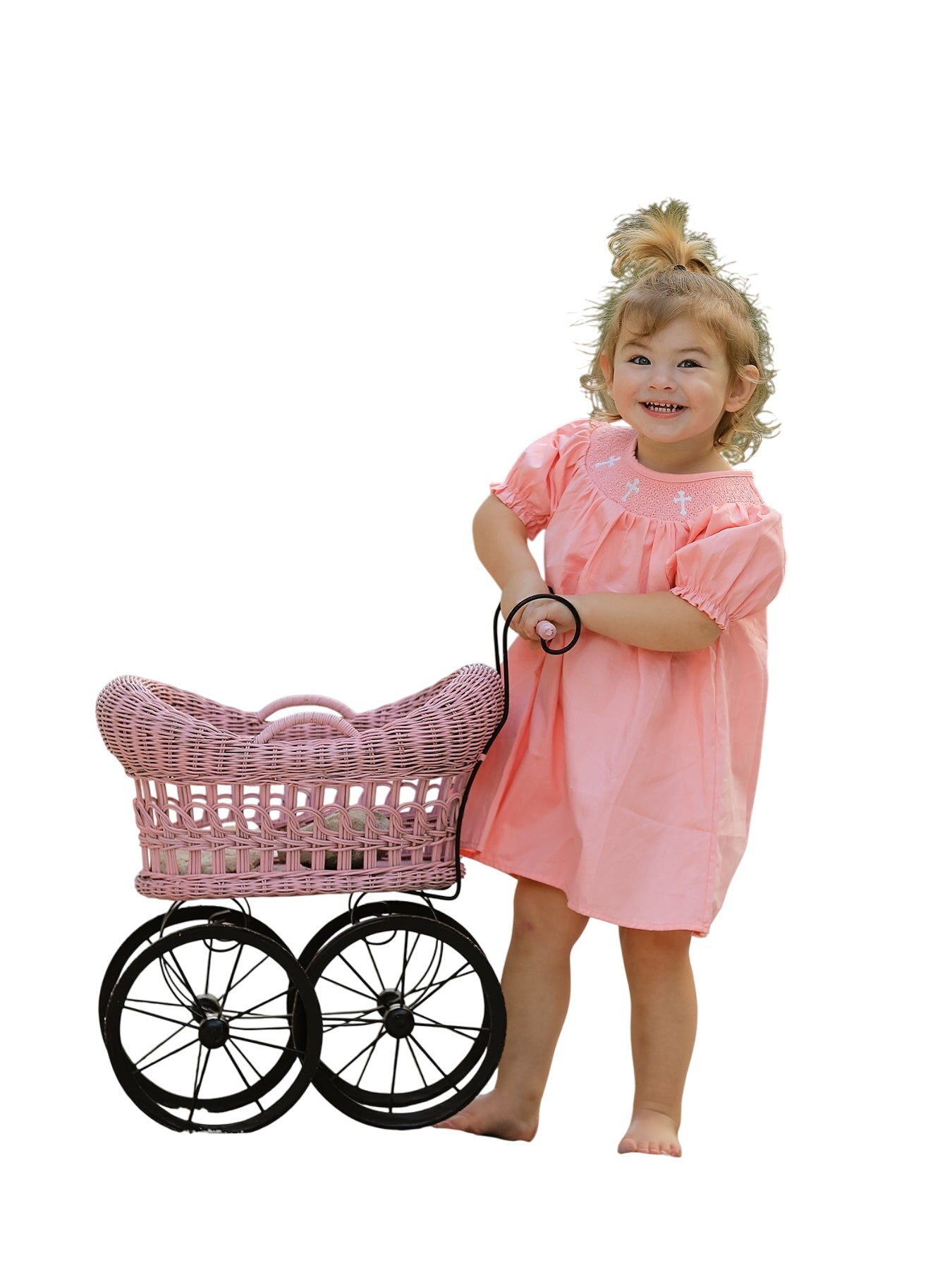 Pink Smocking Embroidered Crucifix Girls Dress
