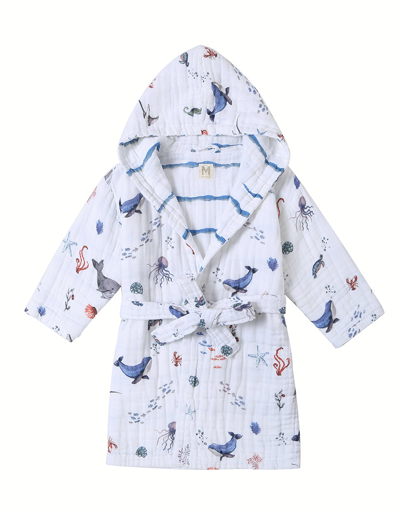 Kids Hooded Muslin Robe - Under The Sea