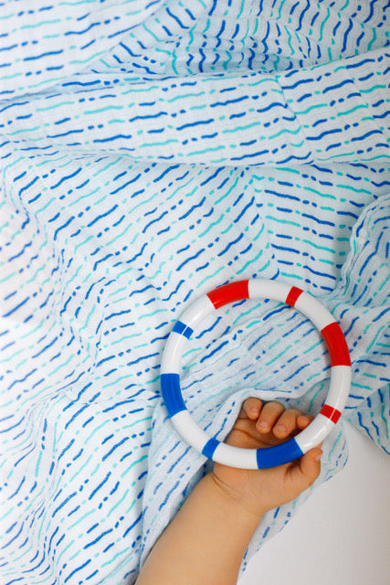 ORGANIC SWADDLE SET - SHADES OF BLUE (Chevron + Dotty)