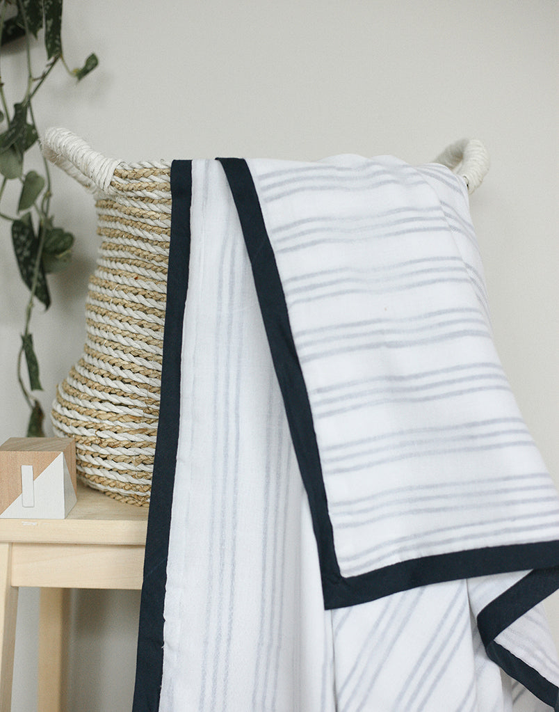 CAIRO BLUE STRIPED COTTON DOHAR BLANKET