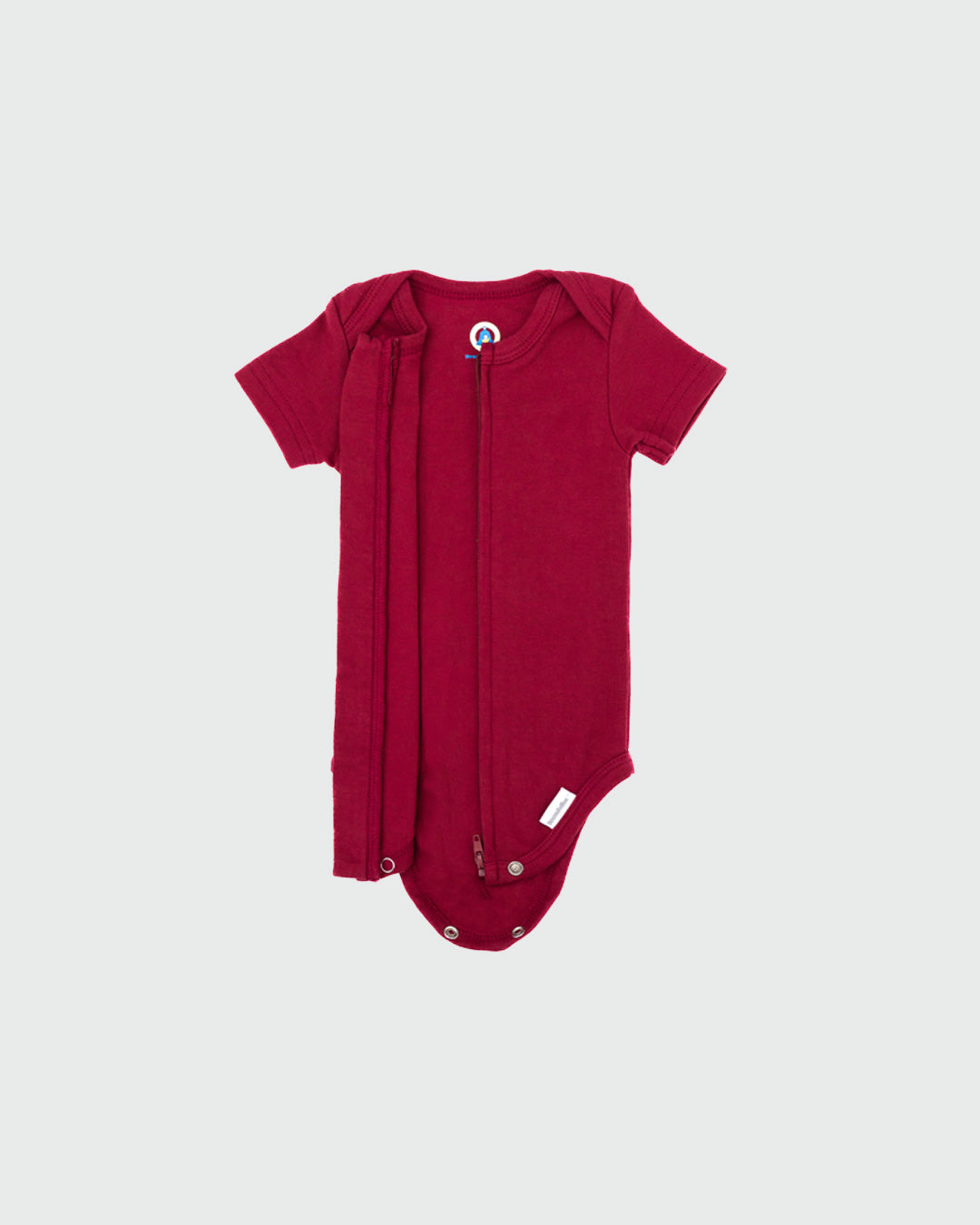 Short Sleeve Zipper Bodysuit In Maroon, 3-6m