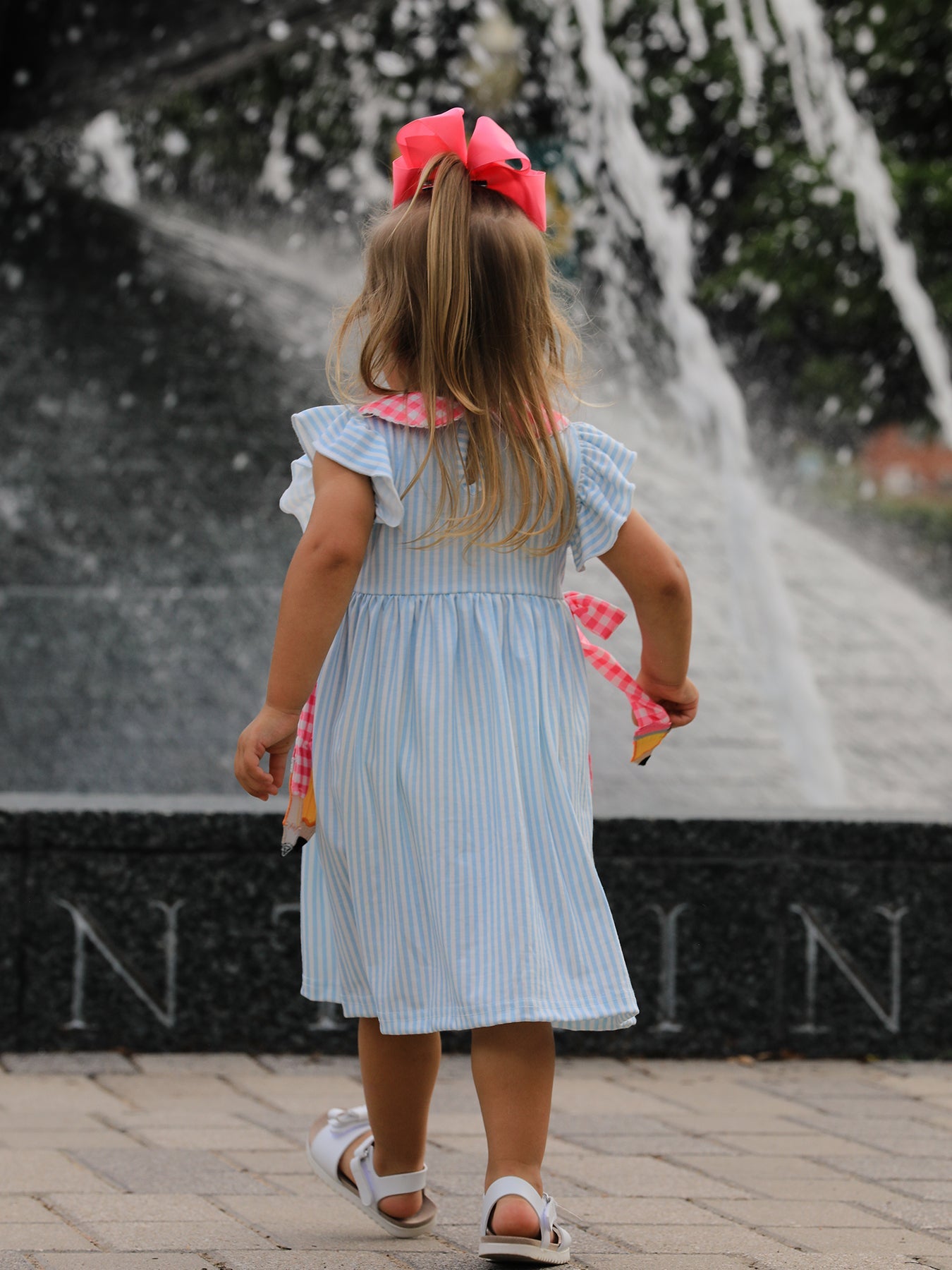 Back To School Girls Striped Lapels Bow Dress